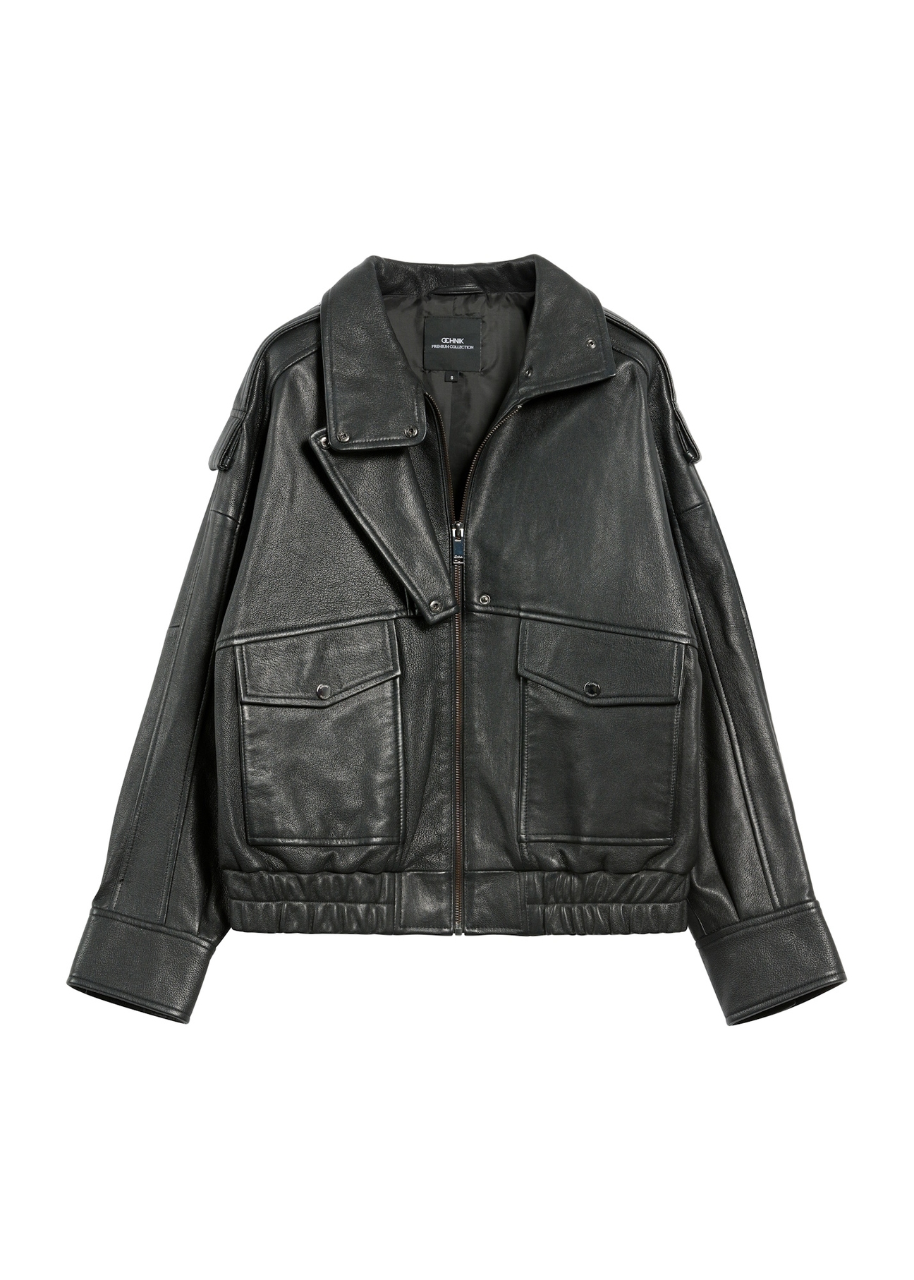 Black women's leather jacket KURDS-0554-2701(Z25) - front product view on white background.