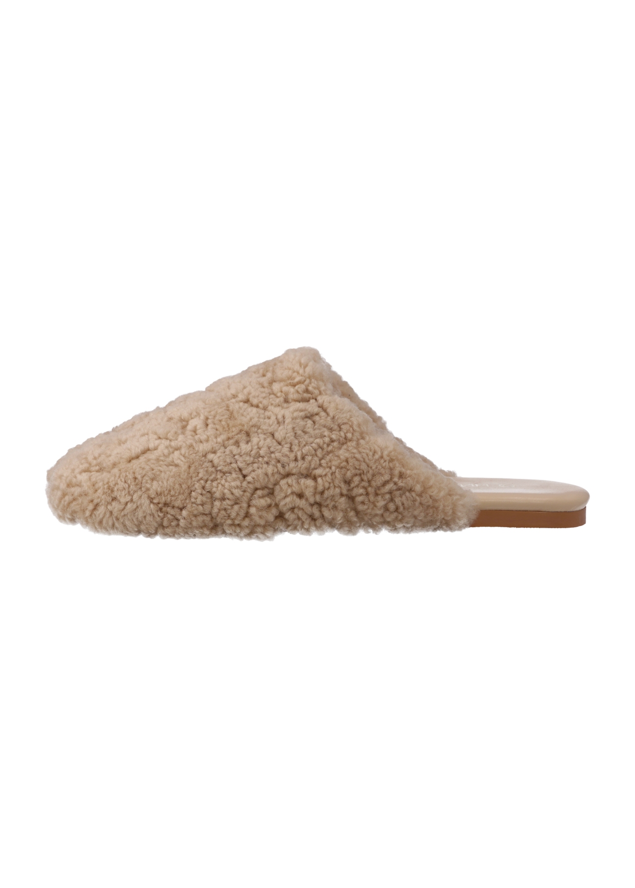 Beige women's wool slippers BUTYD-1318-1B(Z26), side view of the product on a white background.