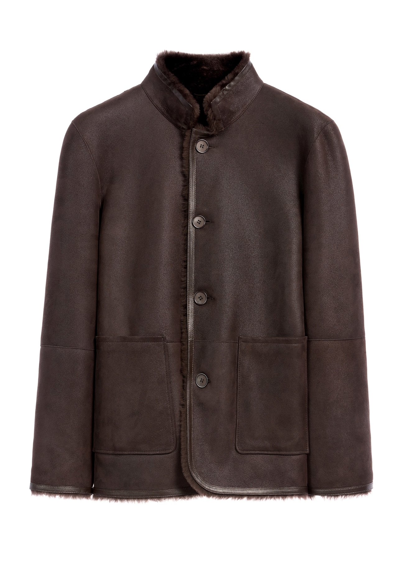 Men's brown leather sheepskin coat KOZMS-0025-3190(Z25), front product view on a white background.