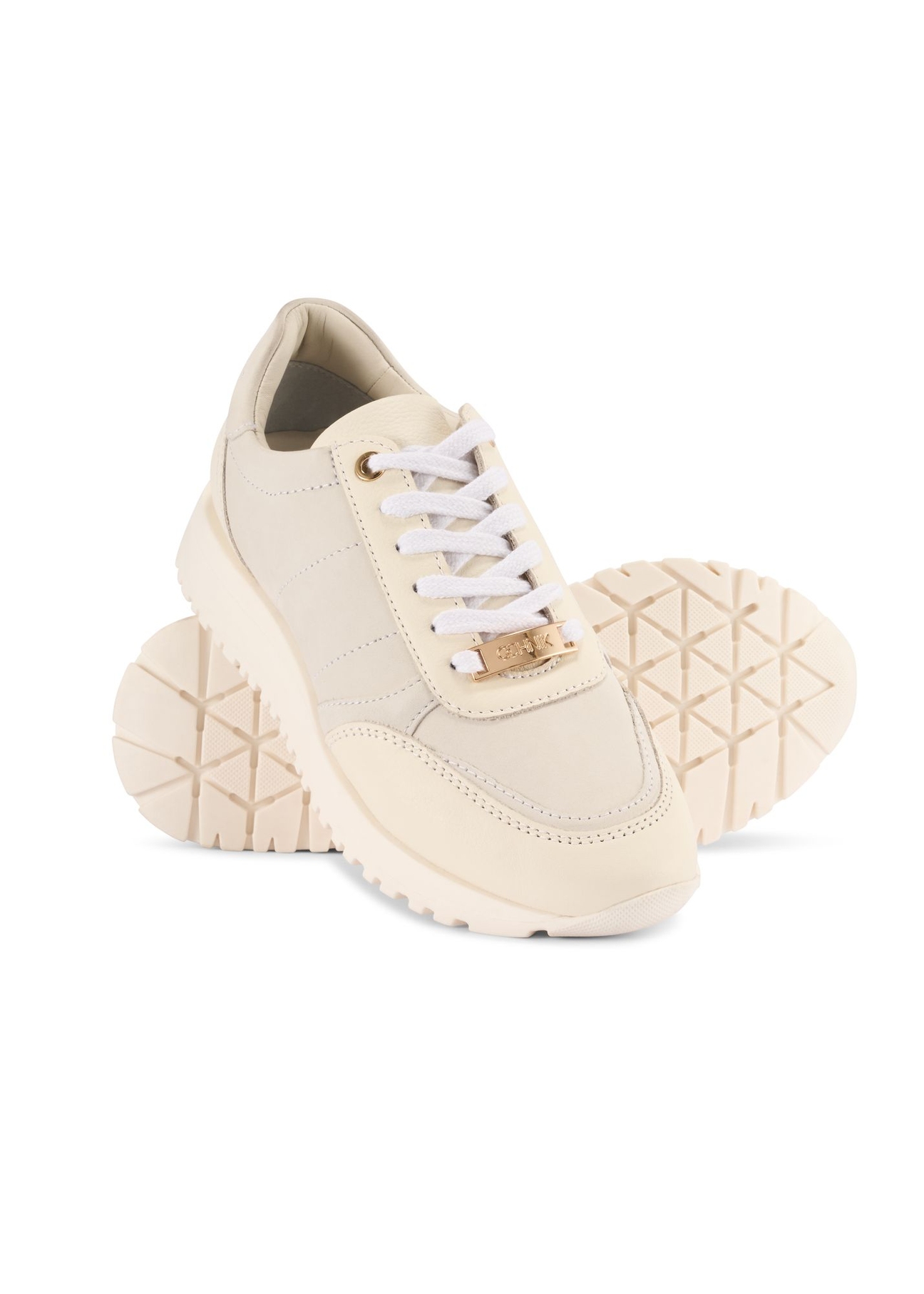 Cream leather women's sports shoes BUTYD-1099-11(Z 25) - top view of the product on a white background.