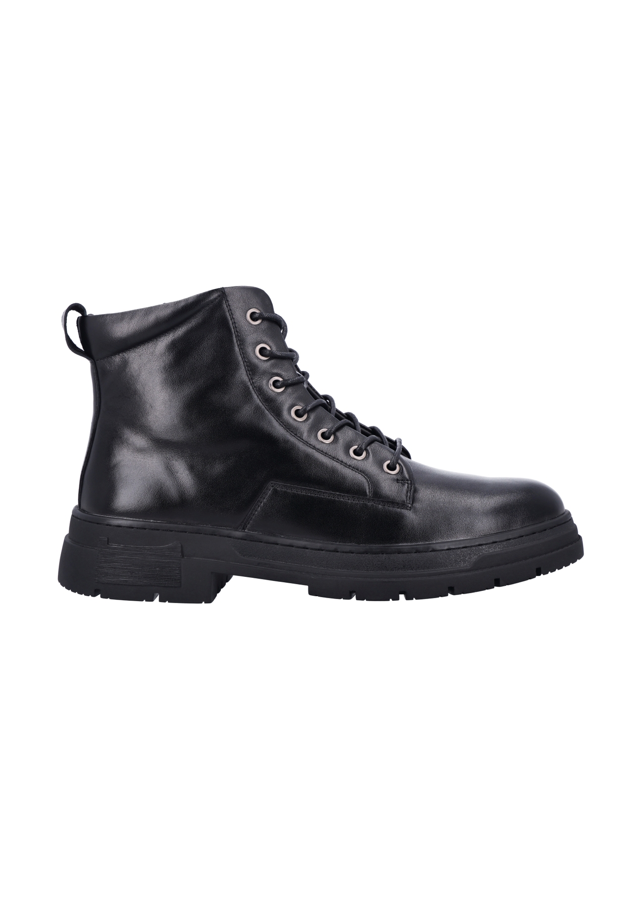 Black men's leather ankle boots BUTYM-0570-99(Z26), side view of the product on a white background.