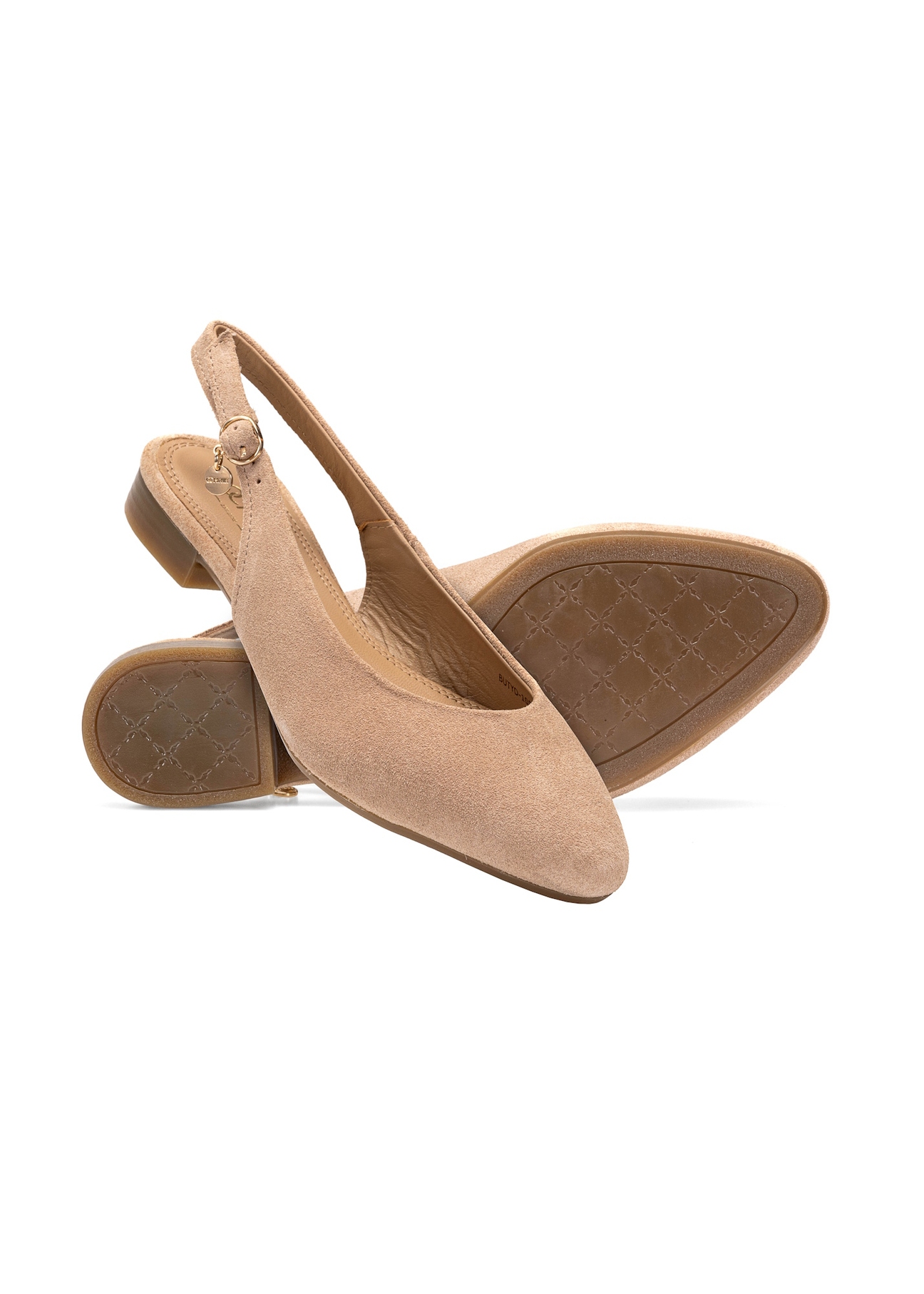 Beige suede ballerinas without heel BUTYD-1051A-81(W25)-05