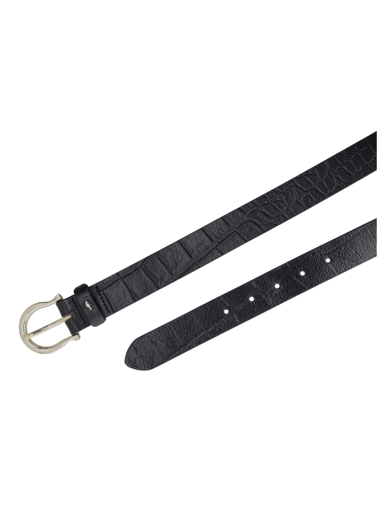 Women's black leather belt with animal motif PASDS-0274-9G(Z26), top view of the product on a white background.