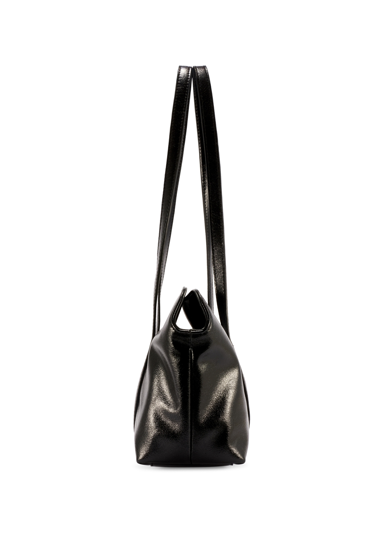 Black women's handbag with gloss TOREC-1205-9F(W26) - product view from the side, on a white background.
