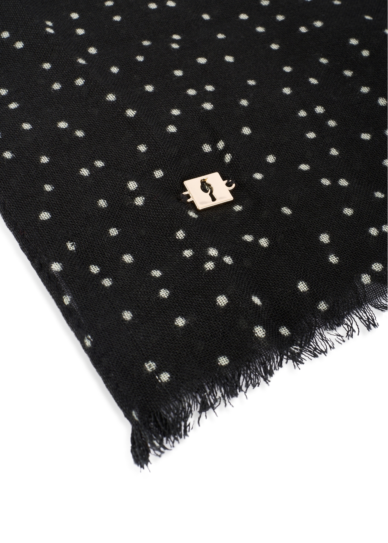 Black women's scarf with white dots SZADT-0219-9P(W26), close-up of the product detail on a white background.