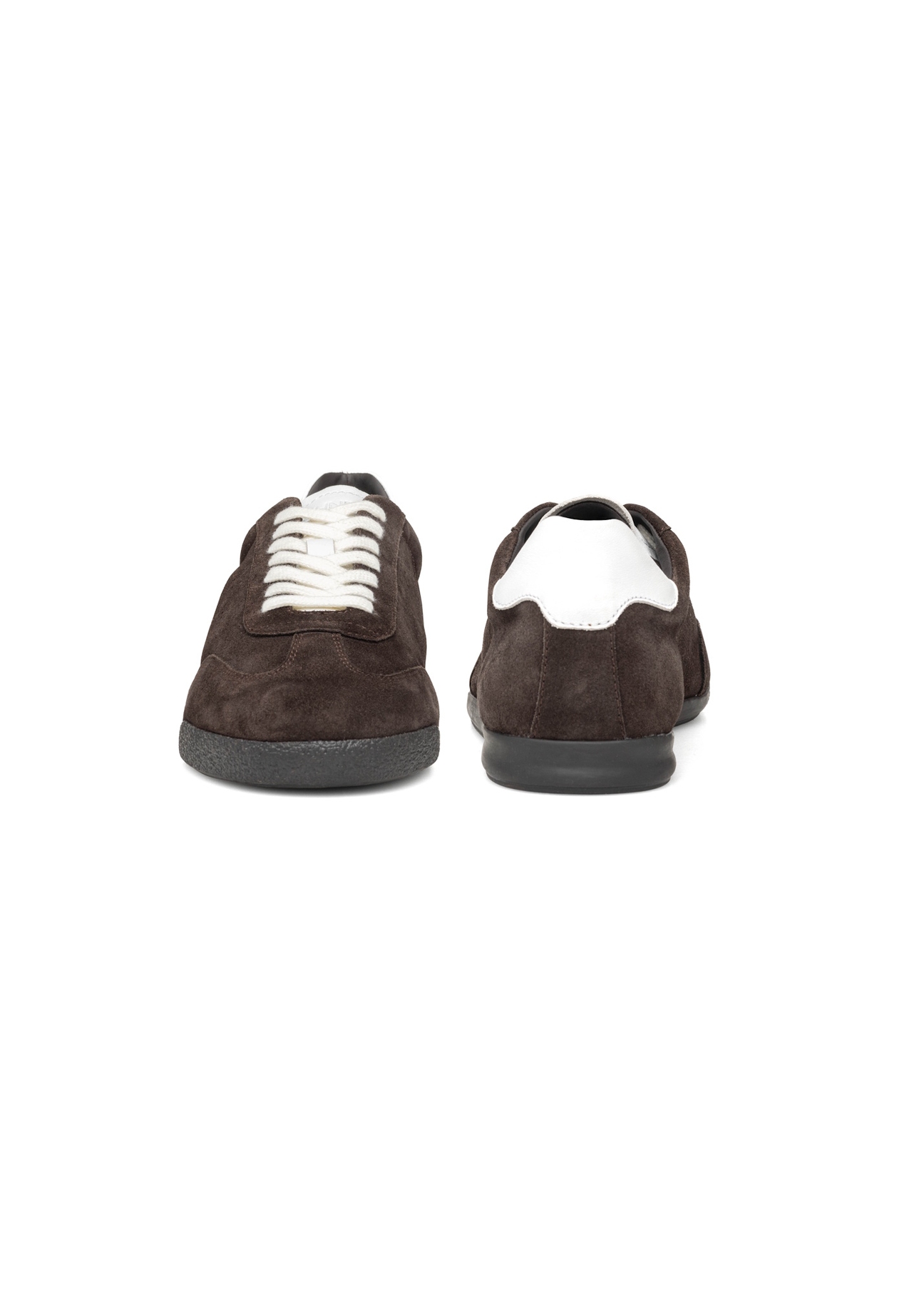 Dark brown leather sports shoes BUTYM-0534-1I(W26), front and back product view on white background.