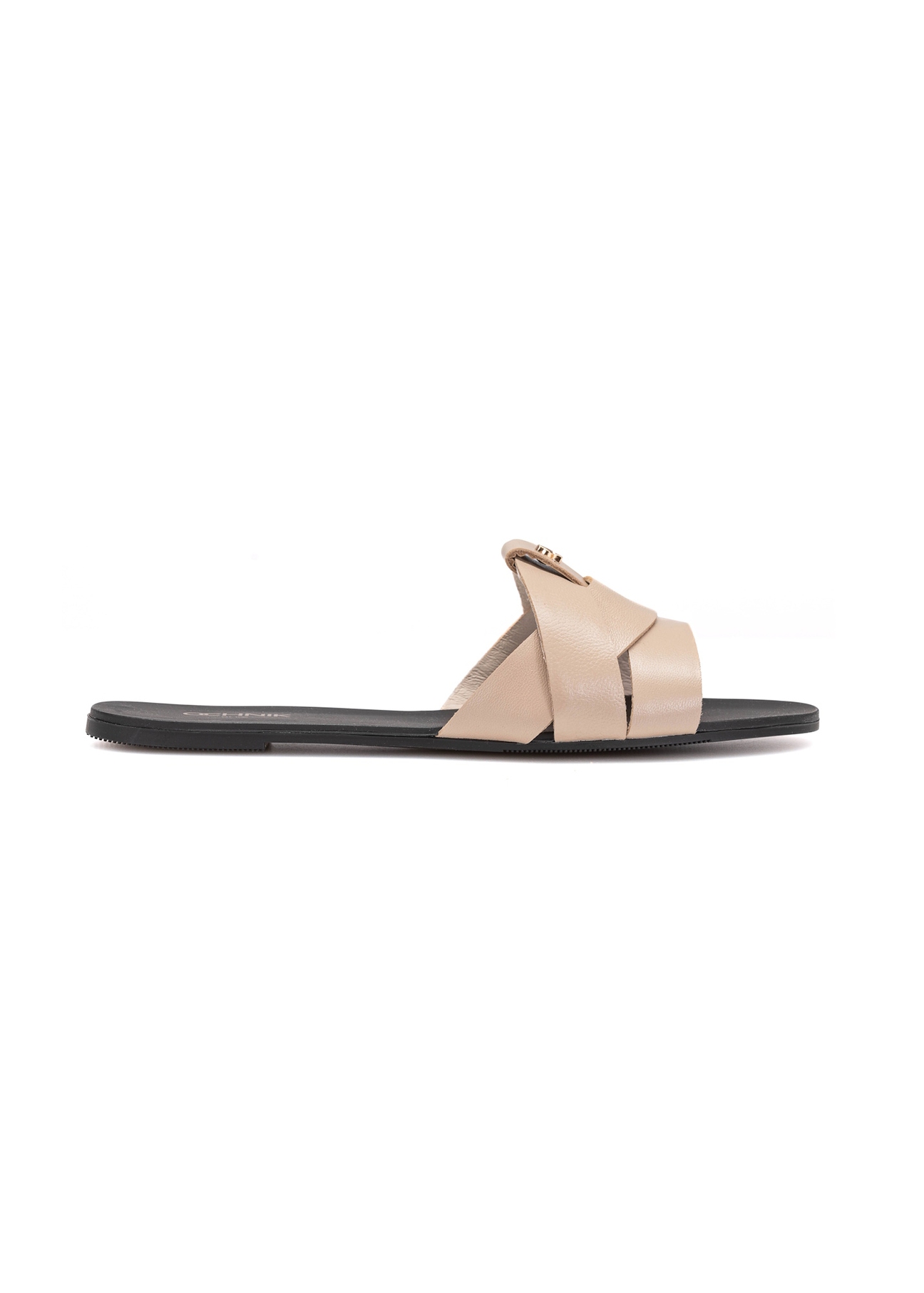 Beige women's flip-flops with braid BUTYD-0903C-1B(W26), side view of the product on a white background.