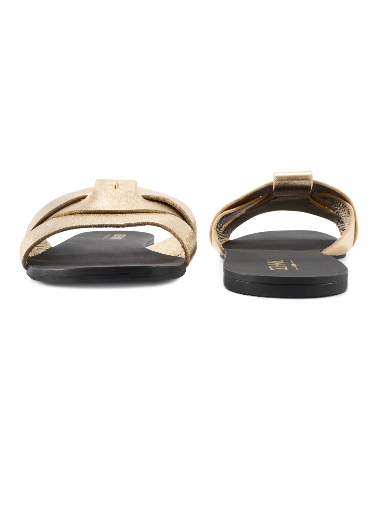 Women's gold braided flip-flops BUTYD-0903C-2X(W26), front and back product view on white background.