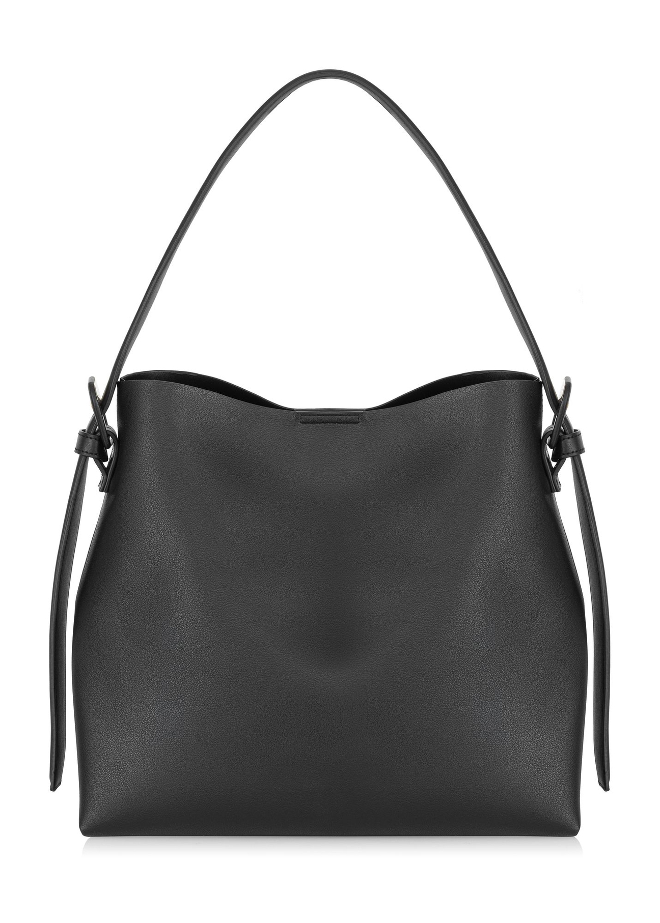 Black imitation leather shopper bag TOREC-0903-99(W24)-04