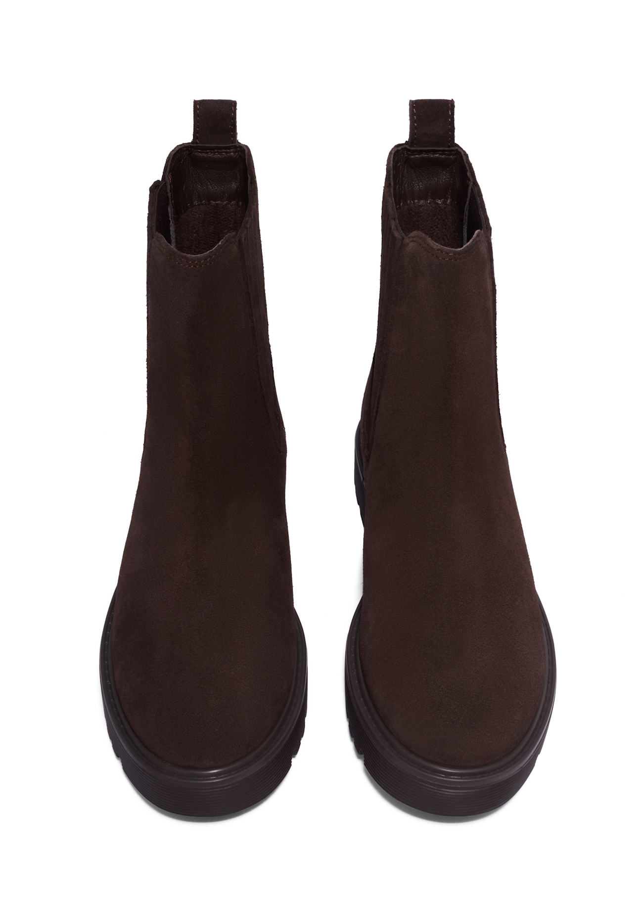 Dark brown suede women's Chelsea boots BUTYD-1281-1I(Z26), front product view on white background.
