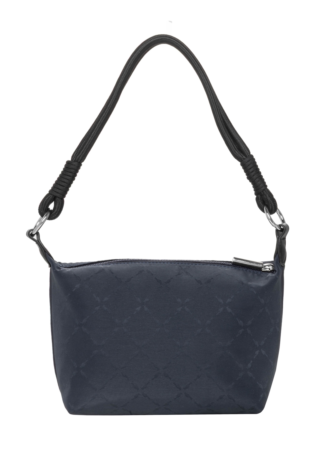 Navy blue fabric women's handbag TOREN-0355-7E(Z26), rear view on a white background.