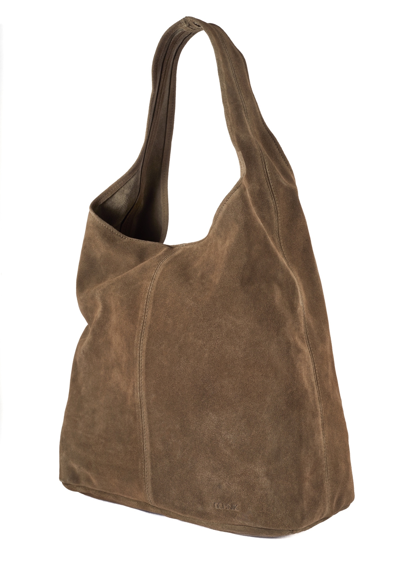 Women's suede shopper bag khaki TORES-1177-57(Z25), diagonal view of the product on a white background.