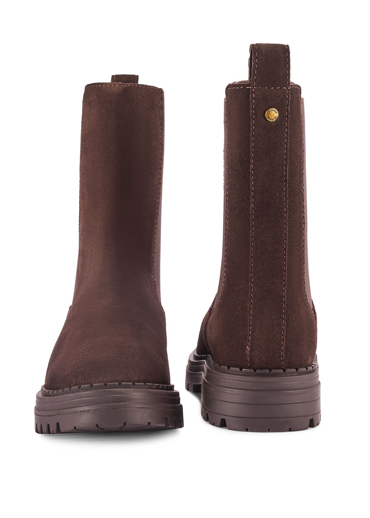 Women's brown leather Chelsea boots BUTYD-1010A-89(Z25) - front and back product view on white background.