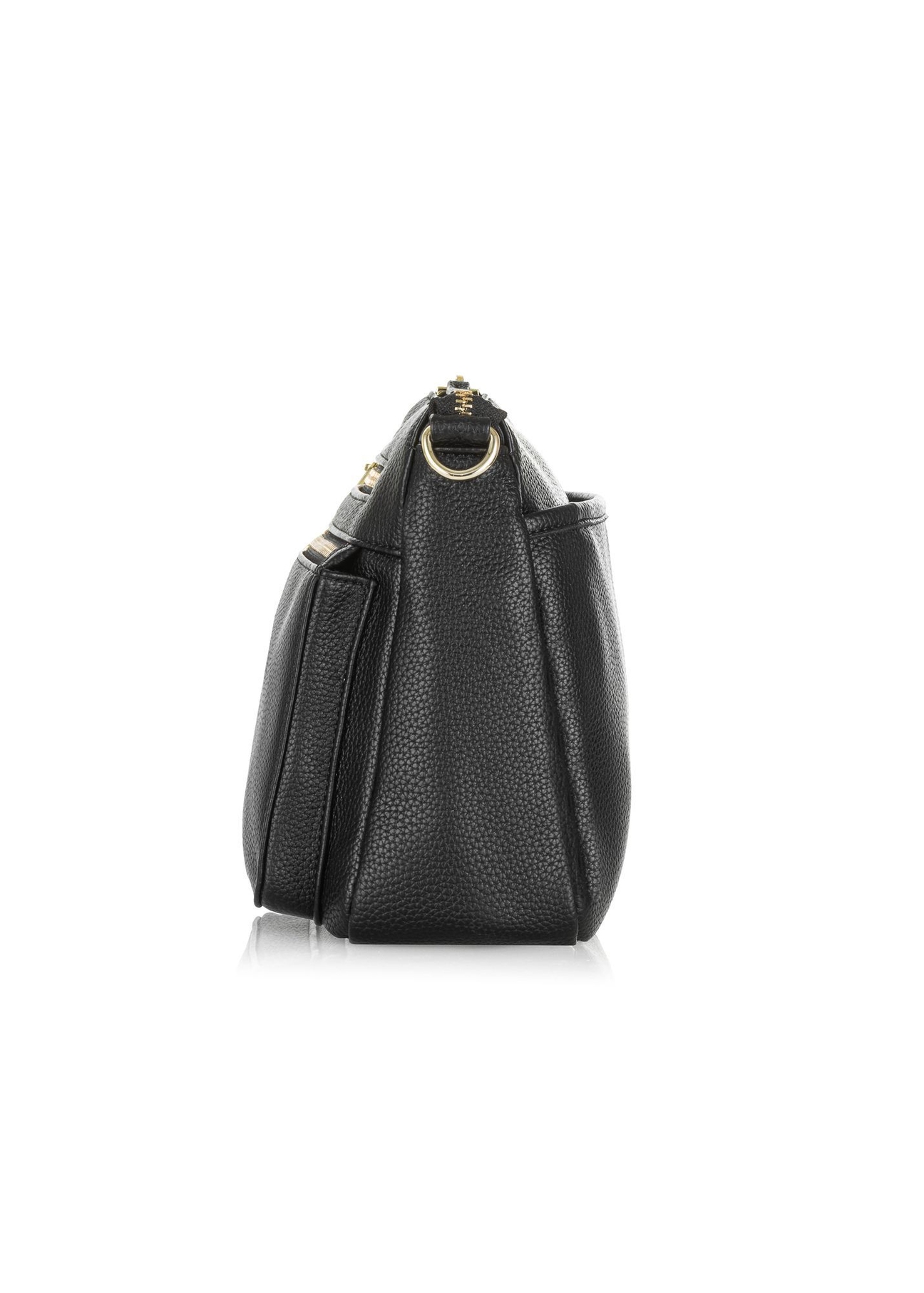 Black women's messenger bag made of imitation leather TOREC-0966A-99(Z25) - side view of the bag on a white background.