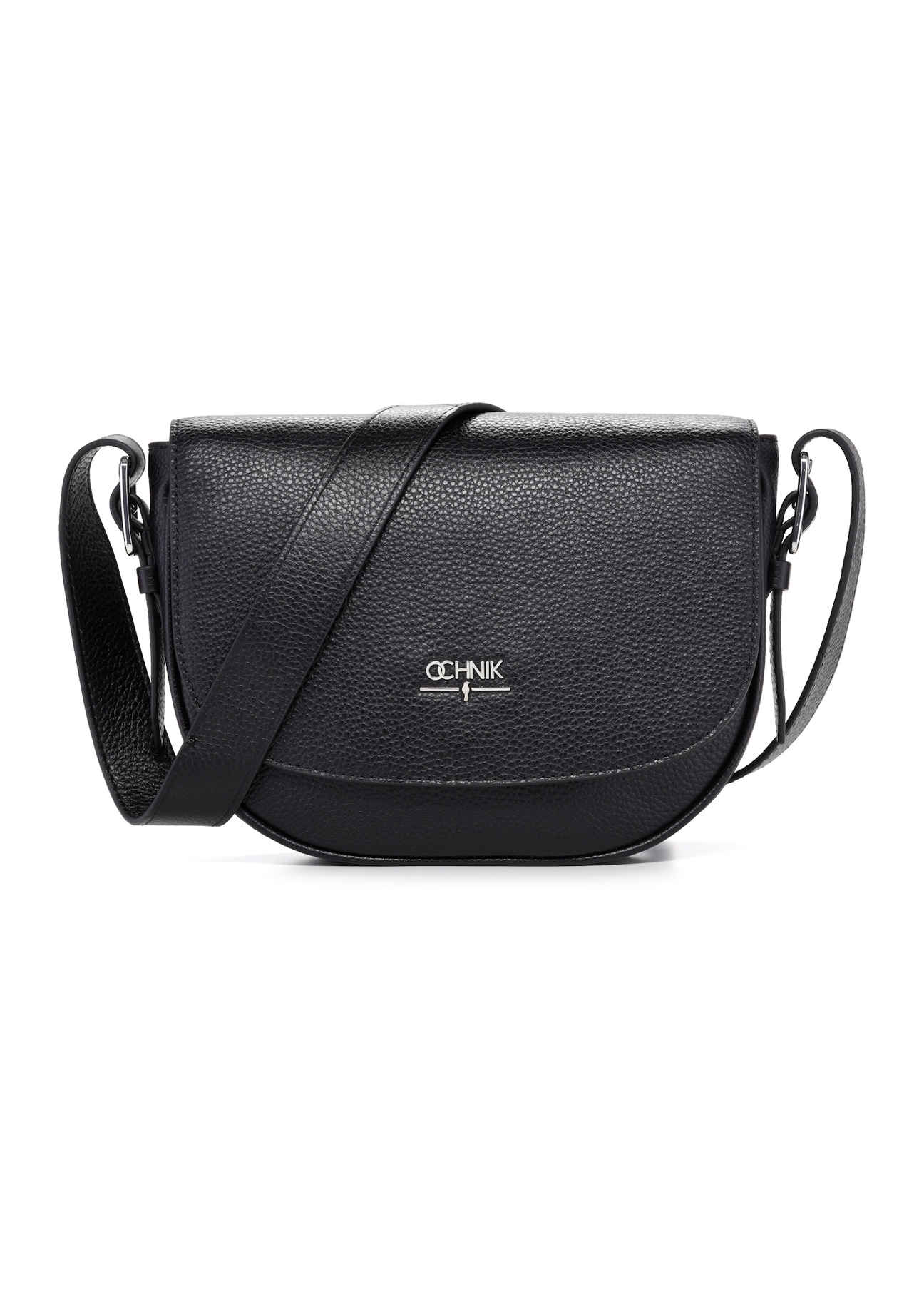 Black leather women's shoulder bag TORES-1218-9I(W26), front product view on white background.