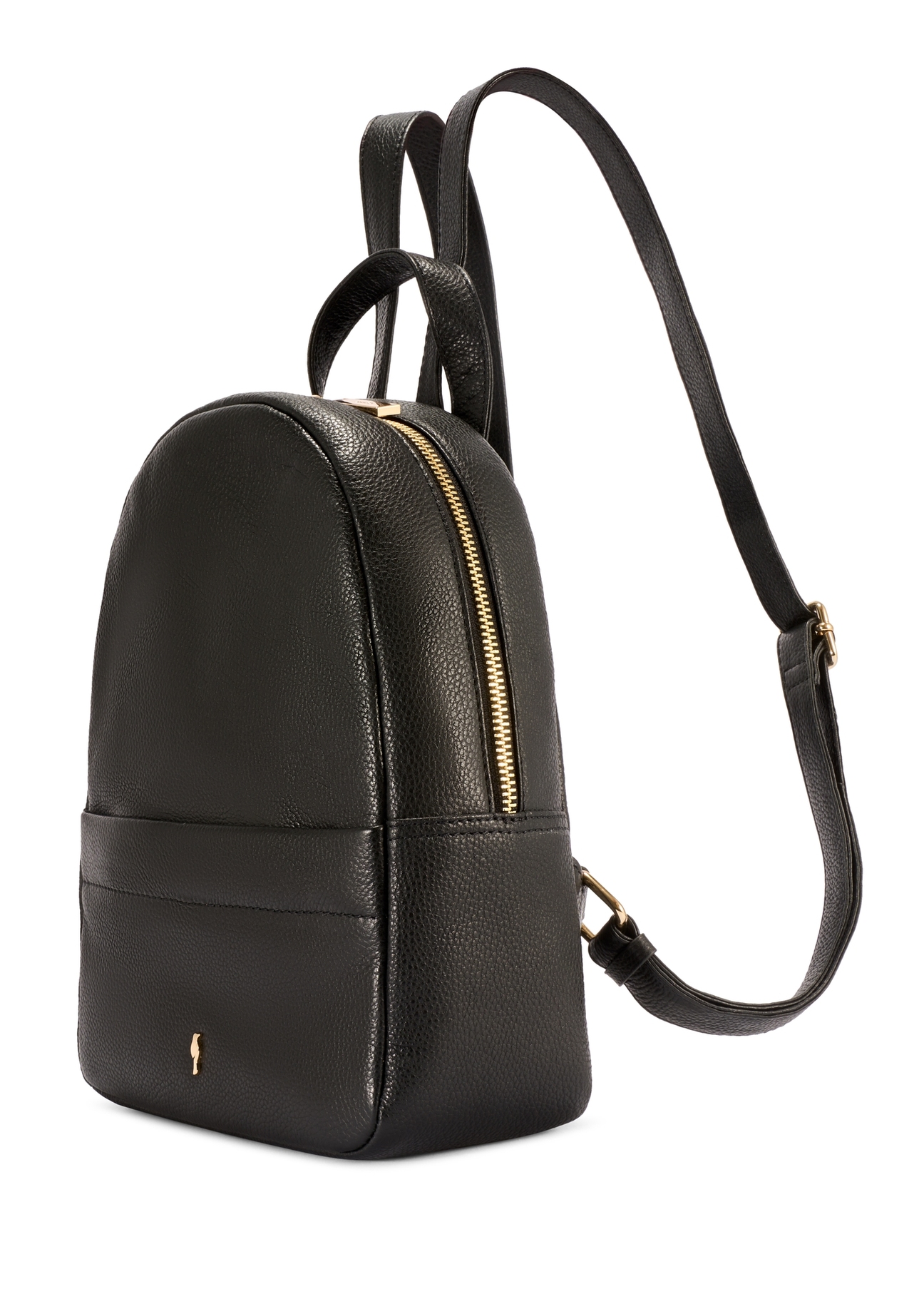 Black medium leather women's backpack TORES-1268-9I(W26), diagonal product view on white background.