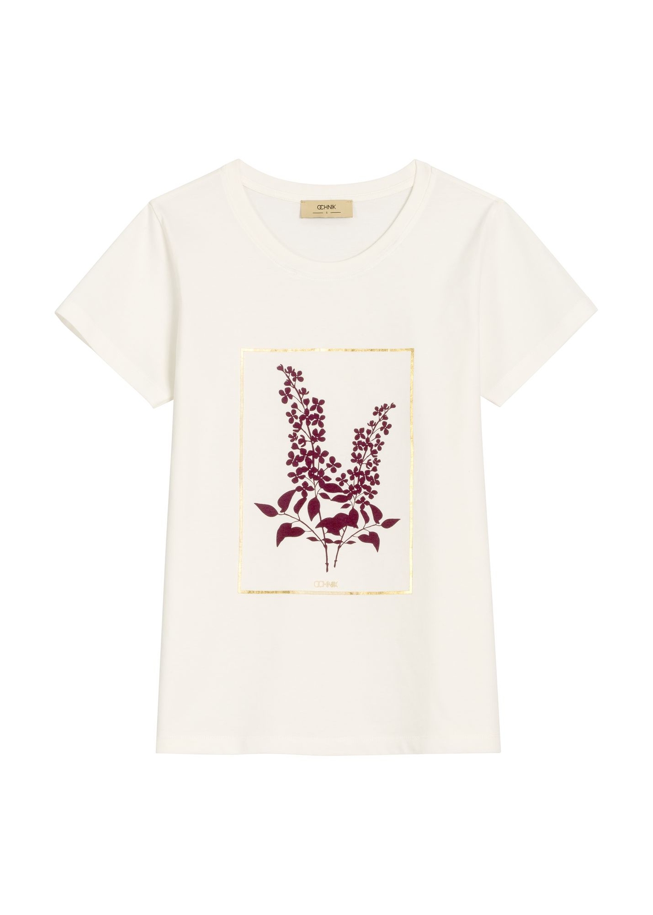 Cream cotton women's T-shirt with print TSHDT-0164-0B(Z26) - front product view, on a white background.