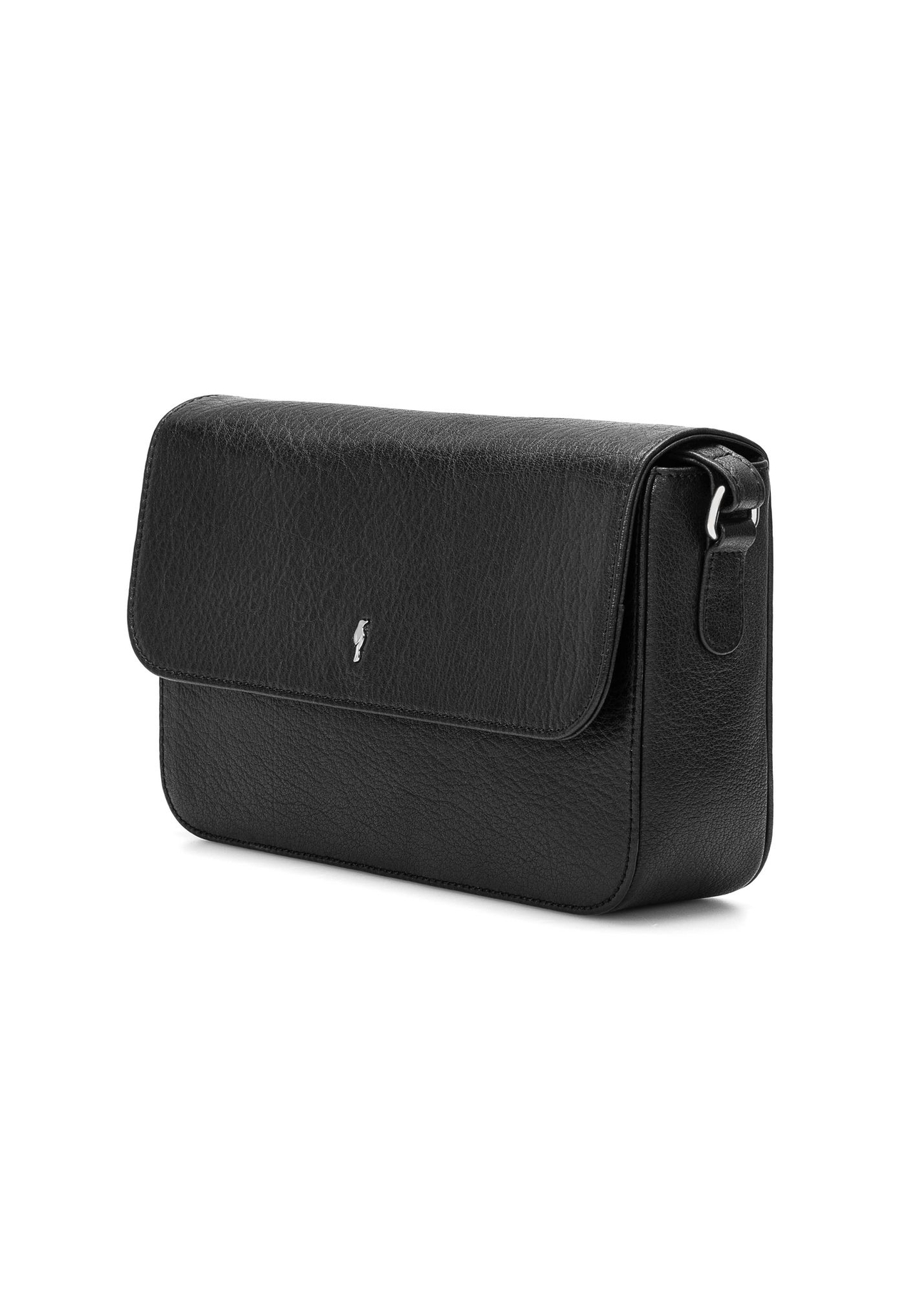 Women's black leather messenger bag TORES-1245-99(W26) - diagonal product view on a white background.