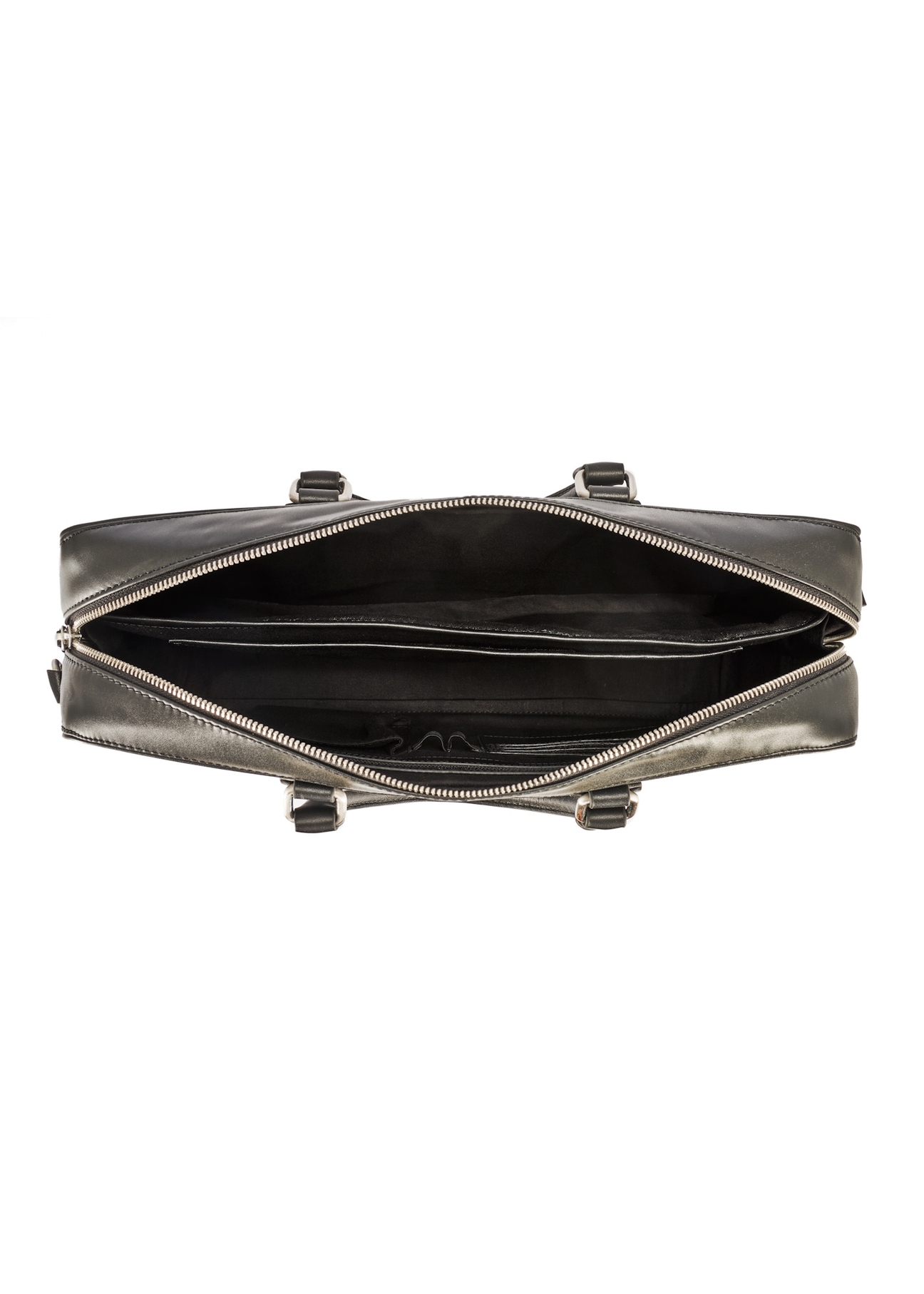 Roomy men's bag made of black leather TORMS-0471-99(Z25), product view inside on a white background.