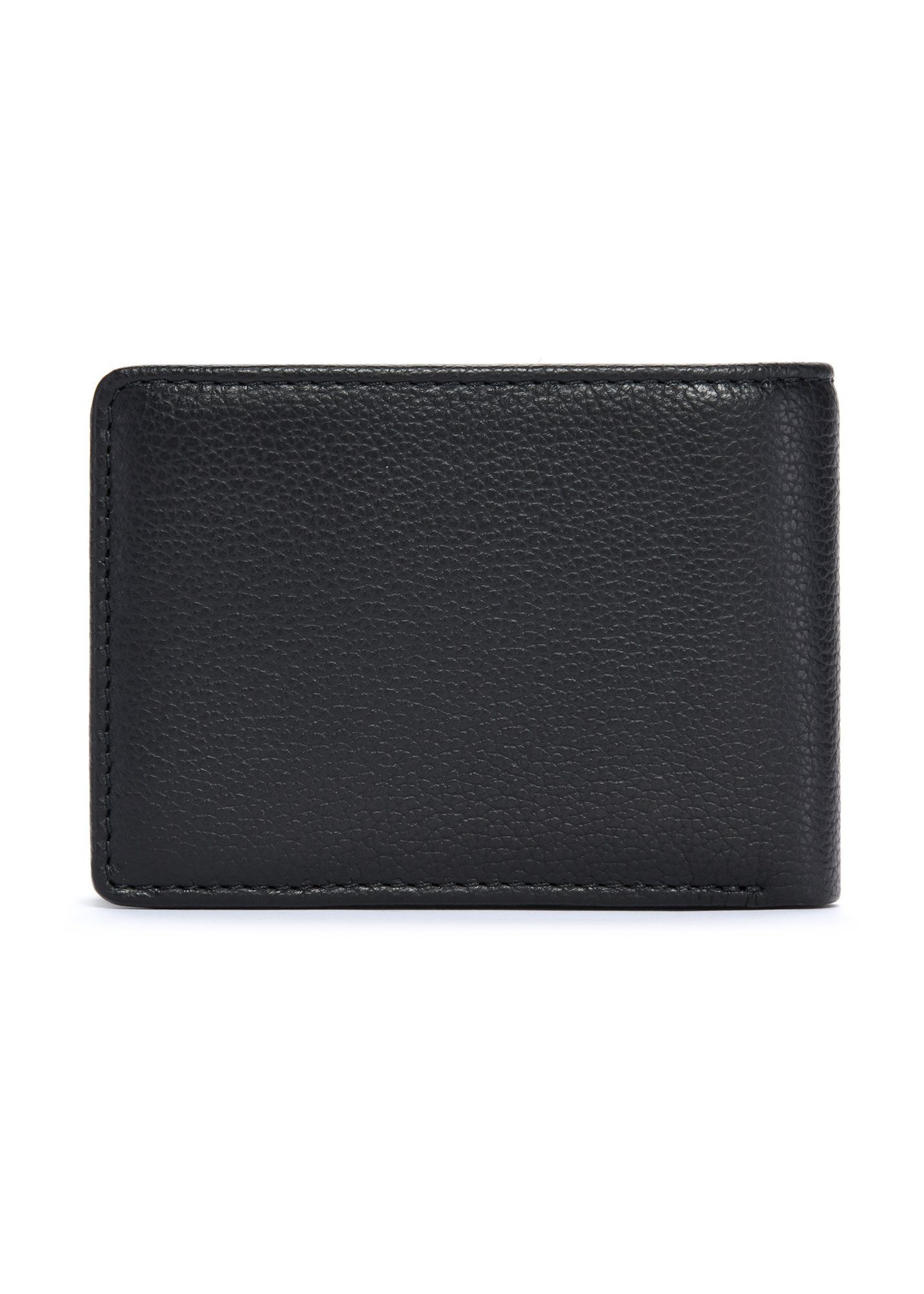Black small leather men's wallet PORMS-0634A-99(Z25), product view from the back on a white background.