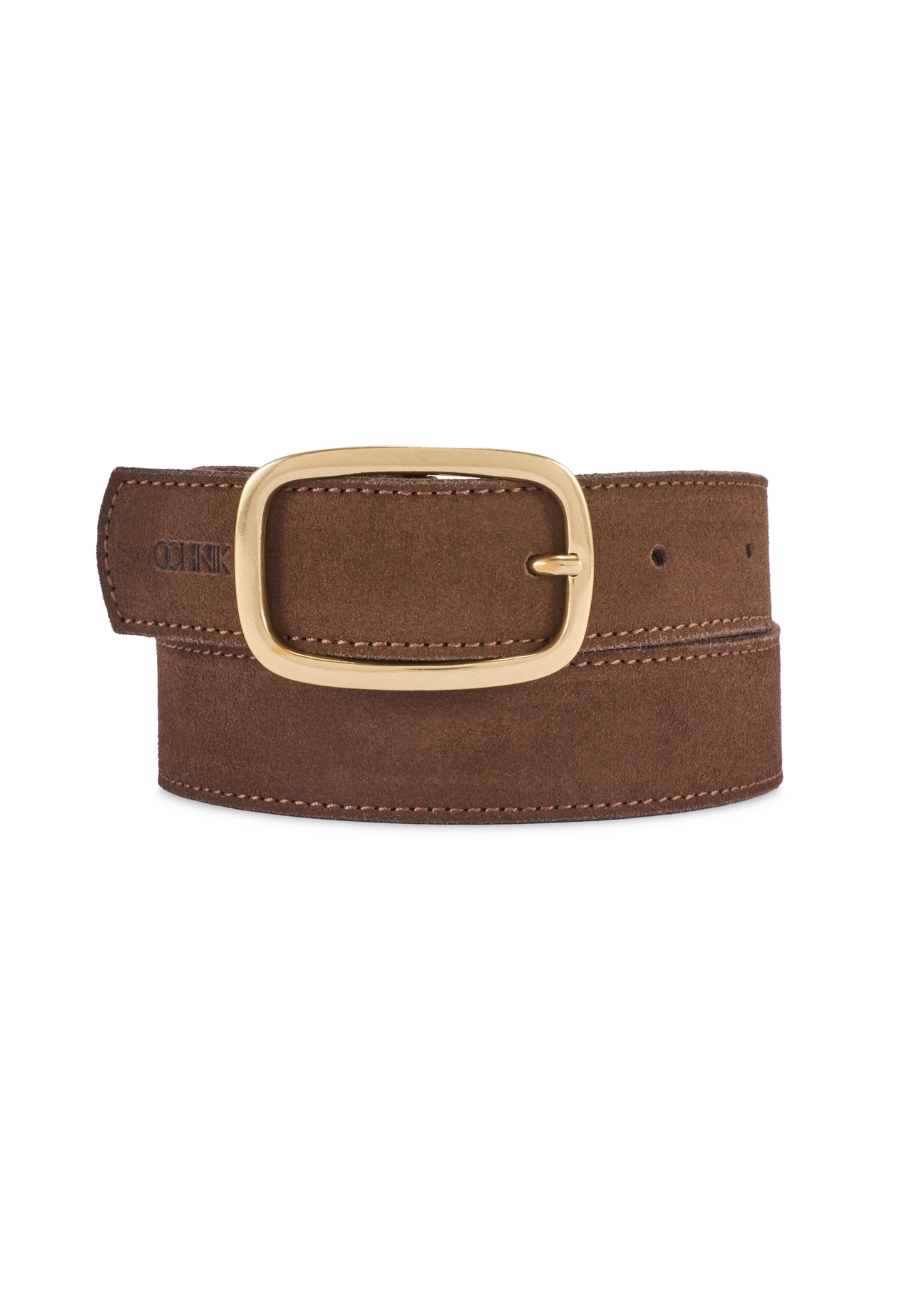 Brown leather women's belt PASDS-0339-1H(W26), product view from the front on a white background.