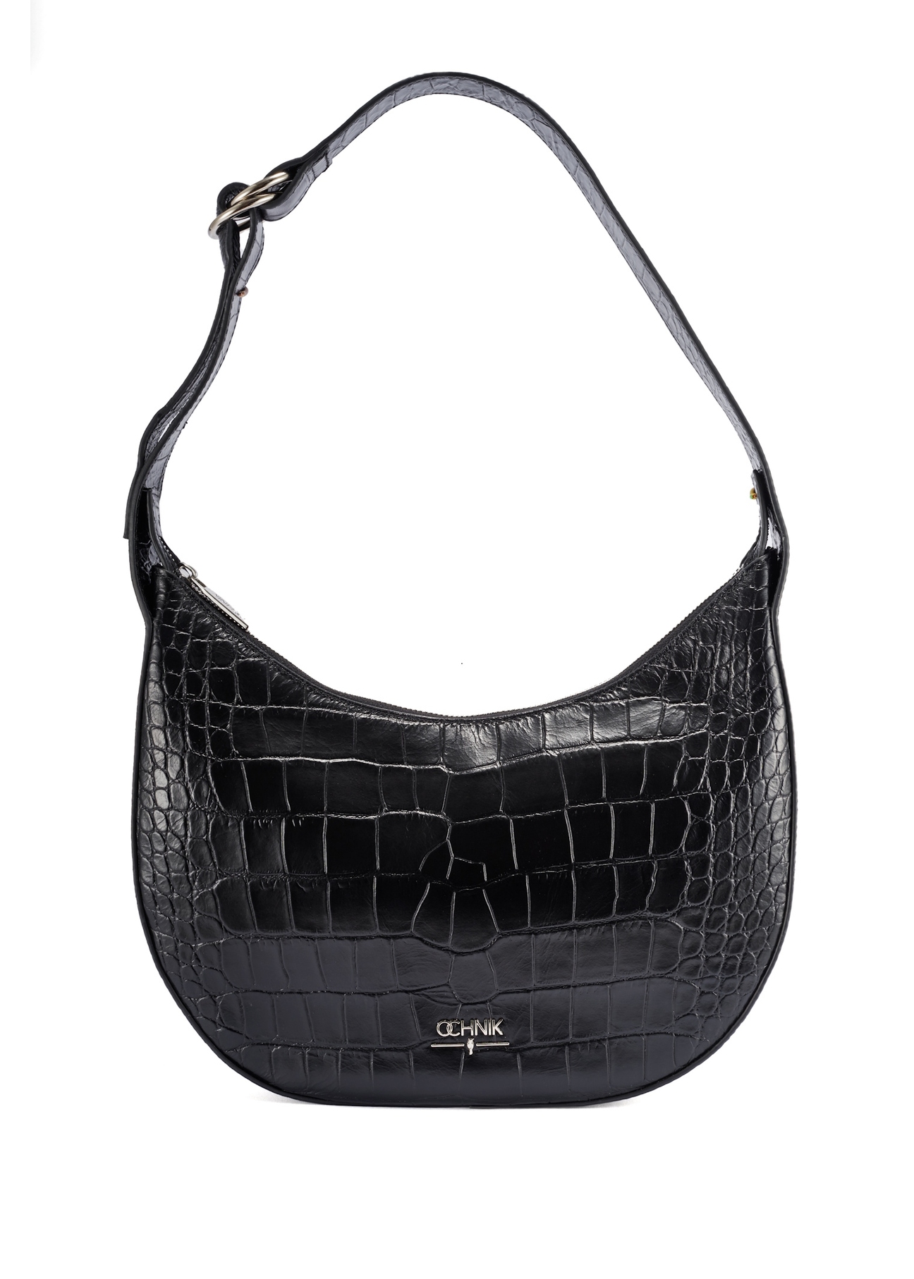 Black croco leather handbag TORES-1172-99(Z25) - front product view on white background.
