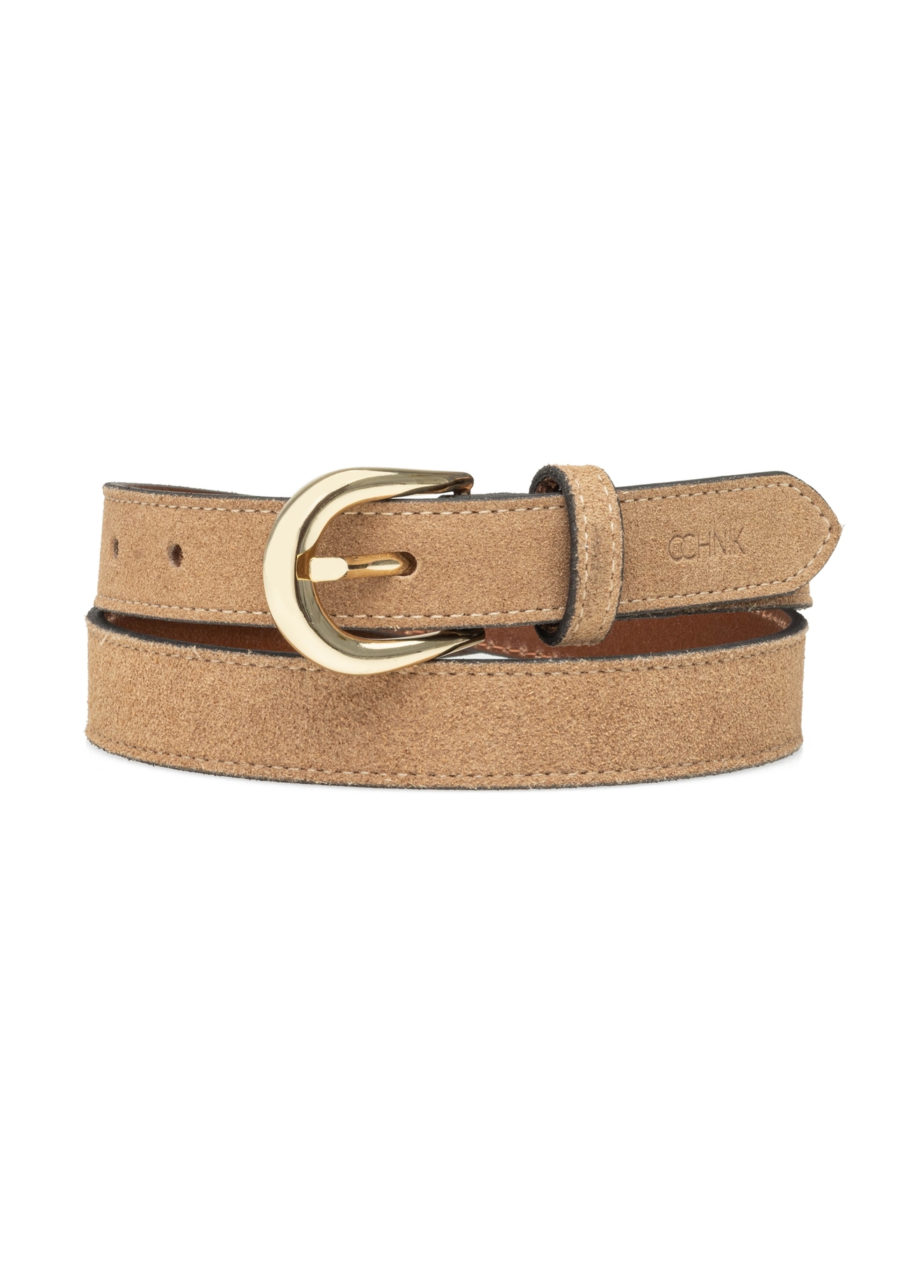 Dark beige leather women's belt PASDS-0303-1C(W26) - front product view, on white background.