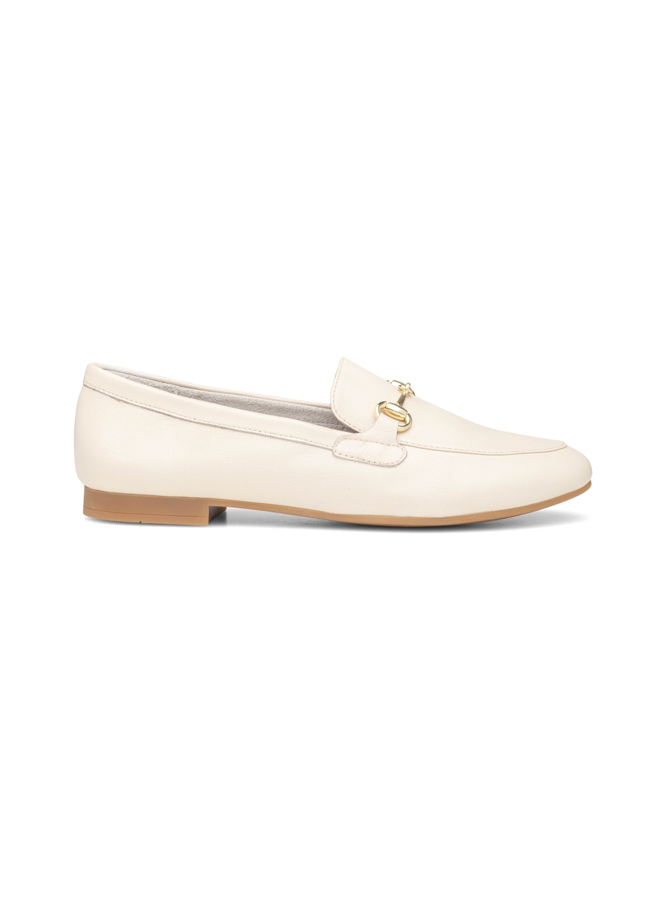 Women's cream leather moccasins with buckle BUTYD-0916A-0B(W26)
