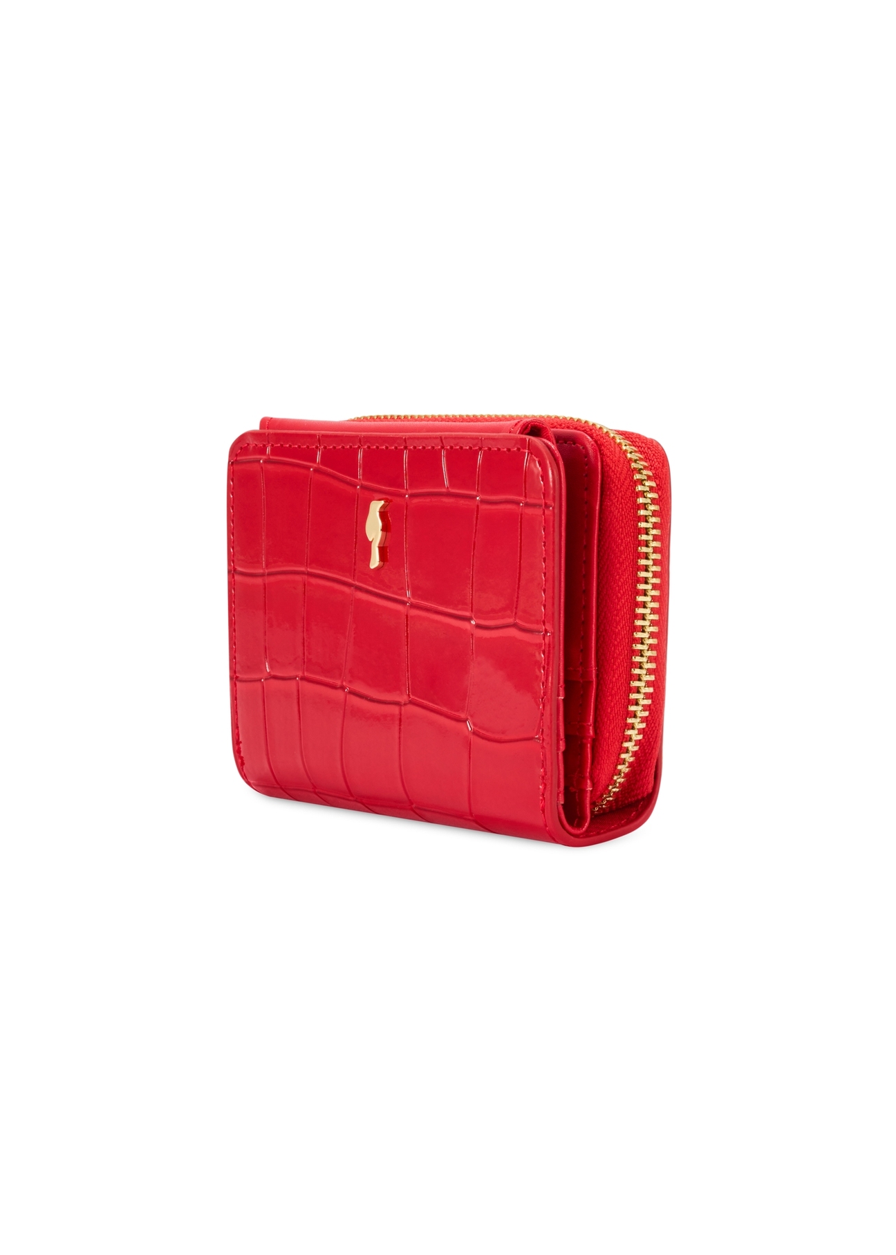 Small red women's croco wallet POREC-0352A-42(Z25), diagonal product view on white background.