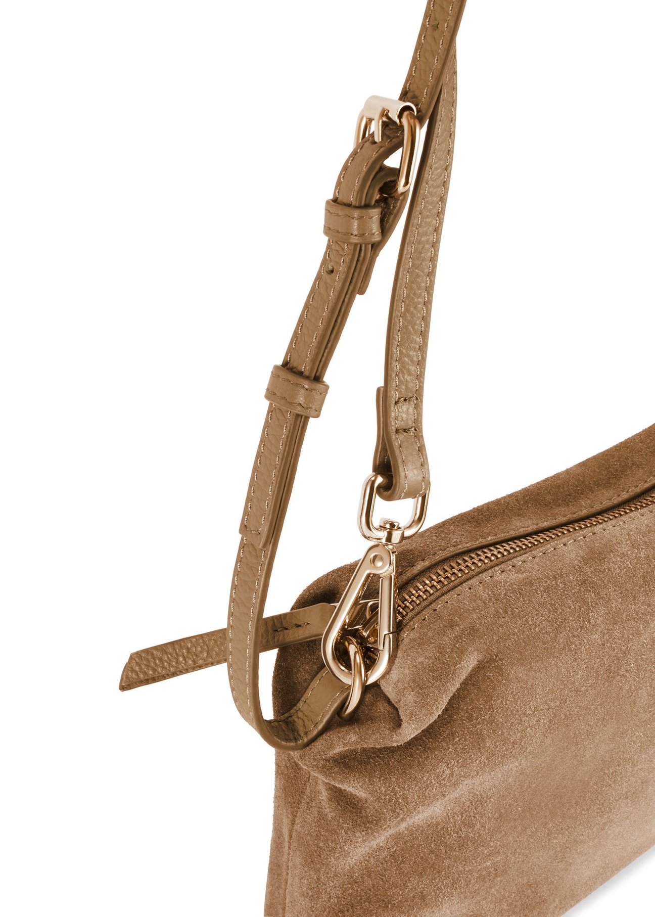 Beige suede women's handbag TORES-1249-1B(W26) - close-up detail, on white background.