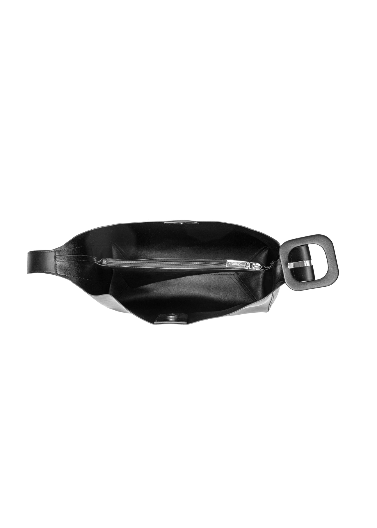 Large black women's shoulder bag TOREC-1337-99(Z26). Top view on a white background.