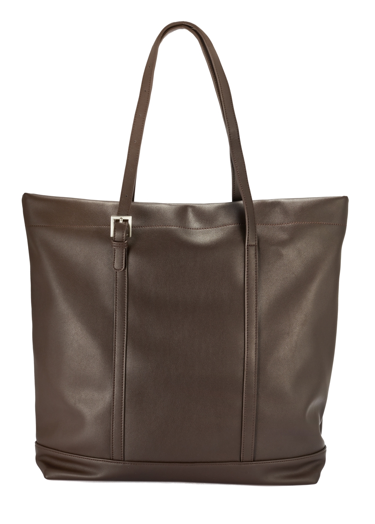 Large brown women's shopper handbag TOREC-1067-89(Z25), product view from the back on a white background.