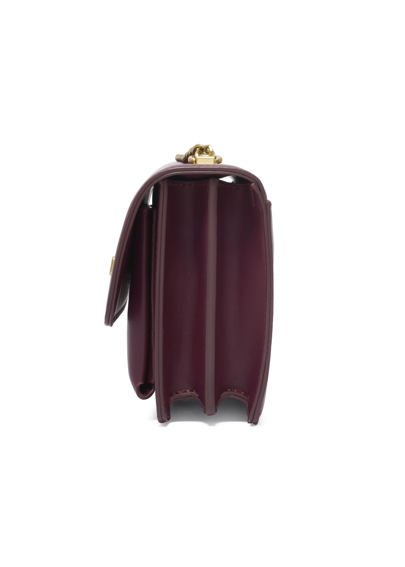 Small burgundy women's handbag with an elegant clasp TOREC-1322-4D(Z26), side view of the product on a white background.