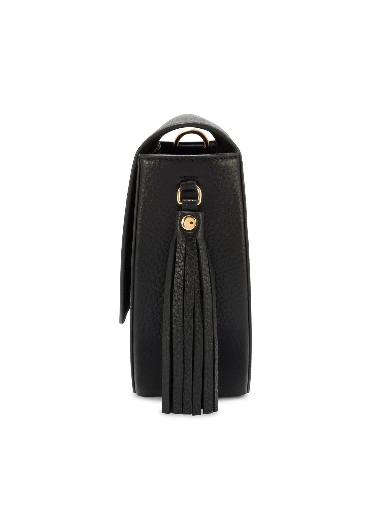 Women's black leather messenger bag TORES-1283-9I(W26) - side view of the product, on a white background.