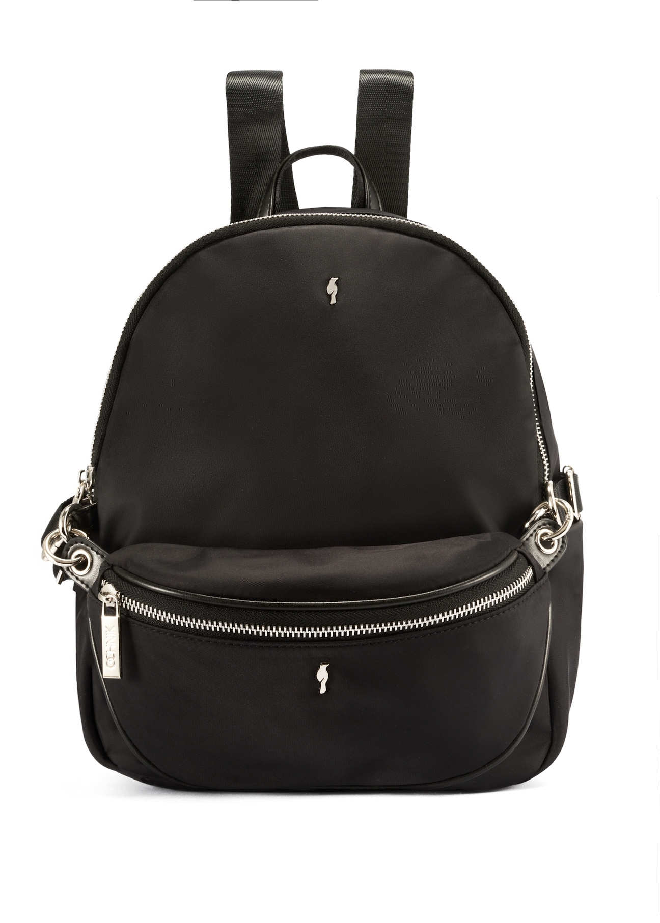 Black medium women's backpack with waist bag TOREN-0327-99(Z25), product view from the front on a white background.