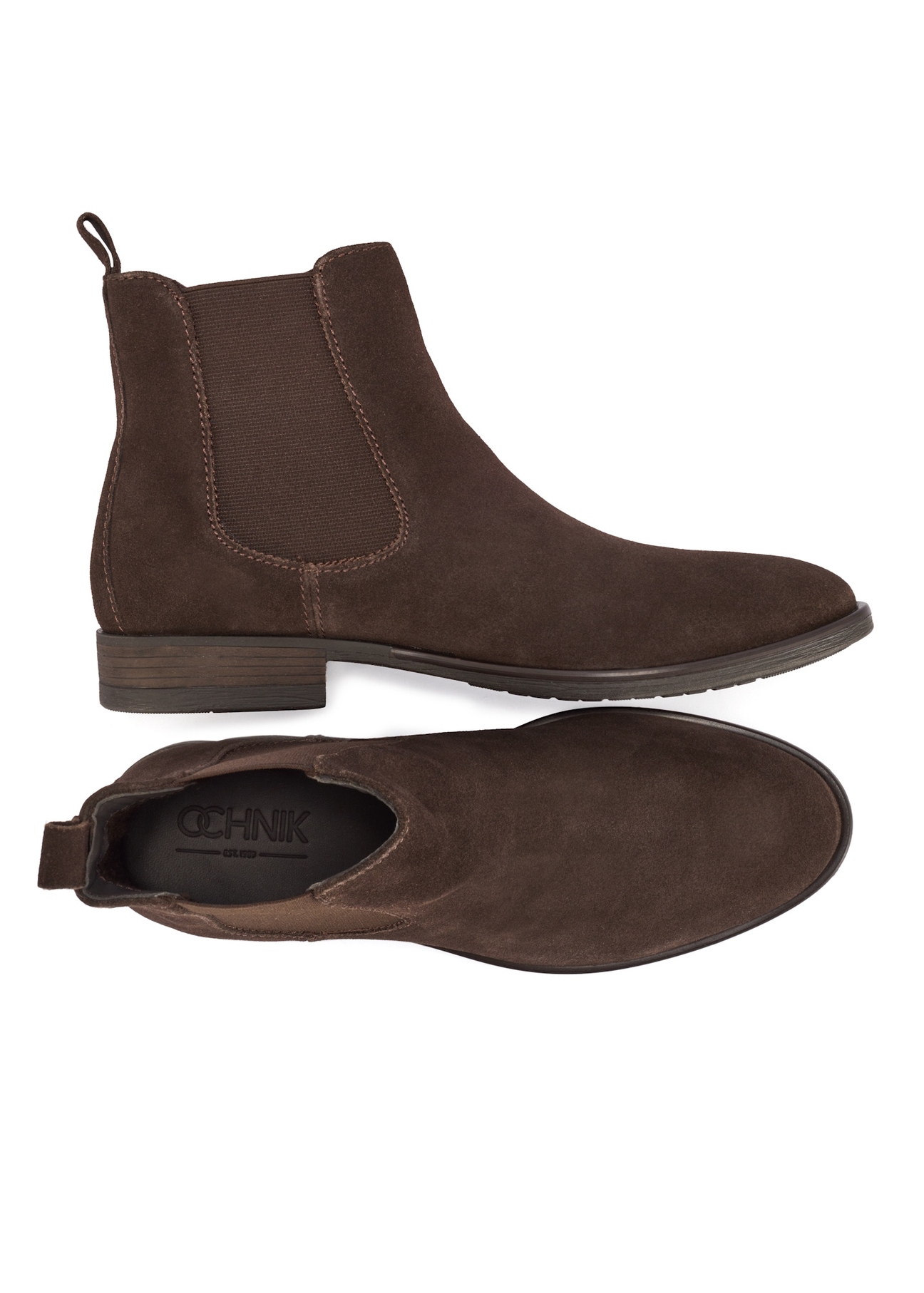 Men's brown suede Chelsea boots BUTYM-0463-90(Z25), top view of the product on a white background.