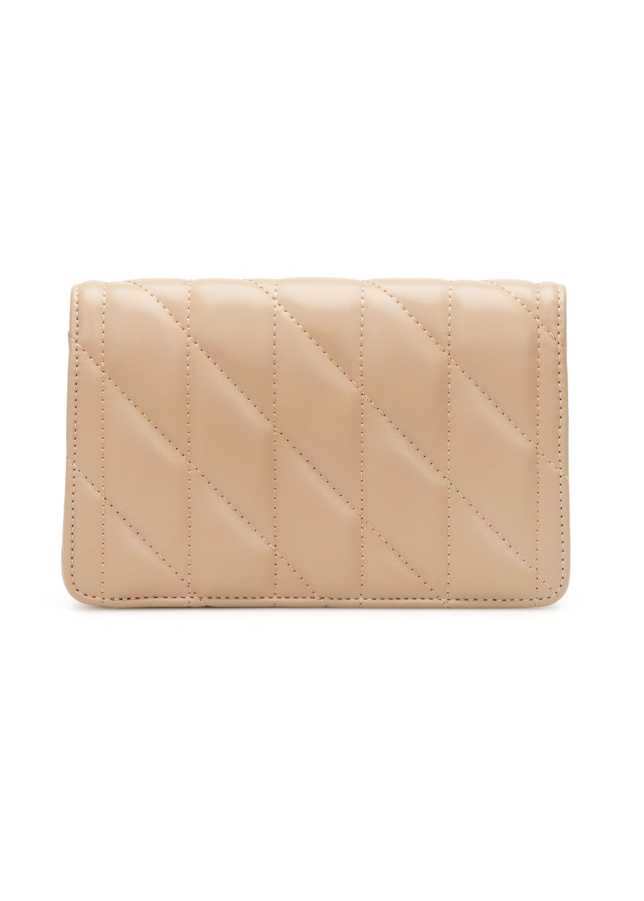 Small quilted women's handbag in beige color TOREC-1150-1D(W26), product view from the back on a white background.
