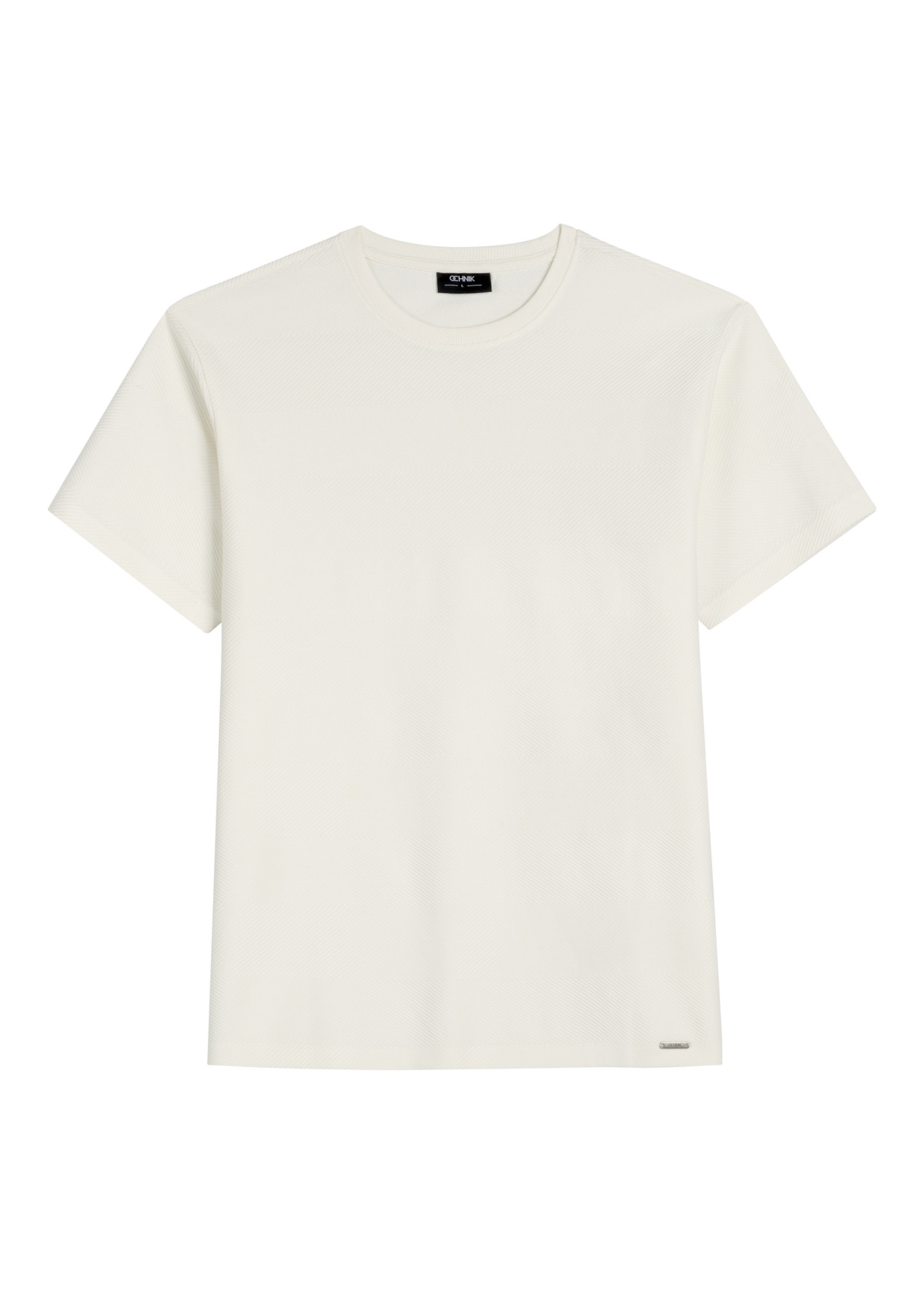 Cream men's ribbed t-shirt TSHMT-0142-0B(W26), front product view on white background.