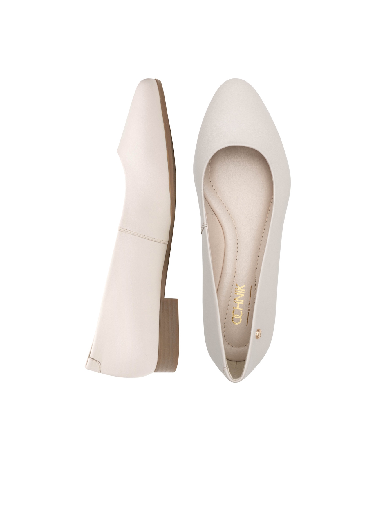 Cream leather women's ballet flats BUTYD-1049B-0B(W26), product view from above on a white background.