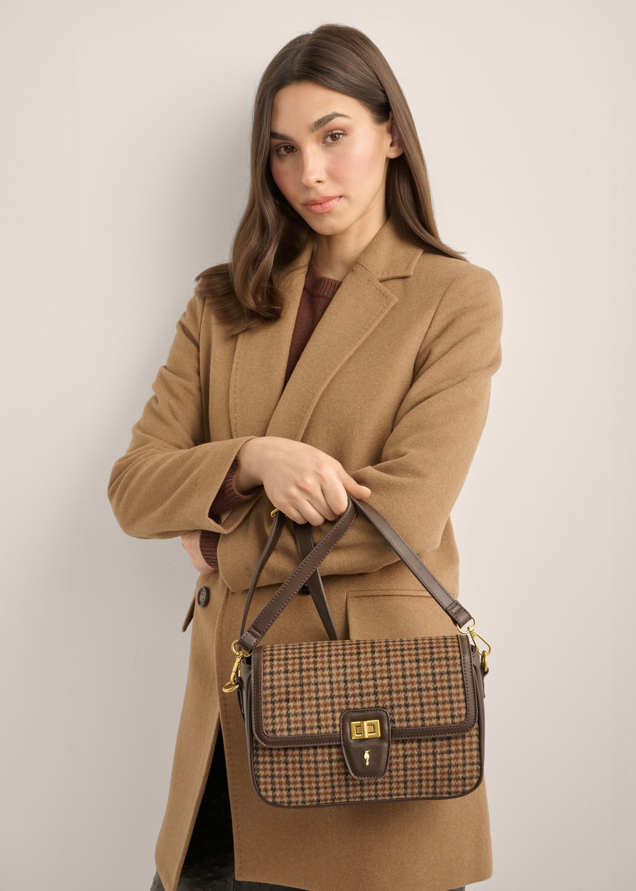 Small brown checkered bag TOREC-1328-1P(Z26)
