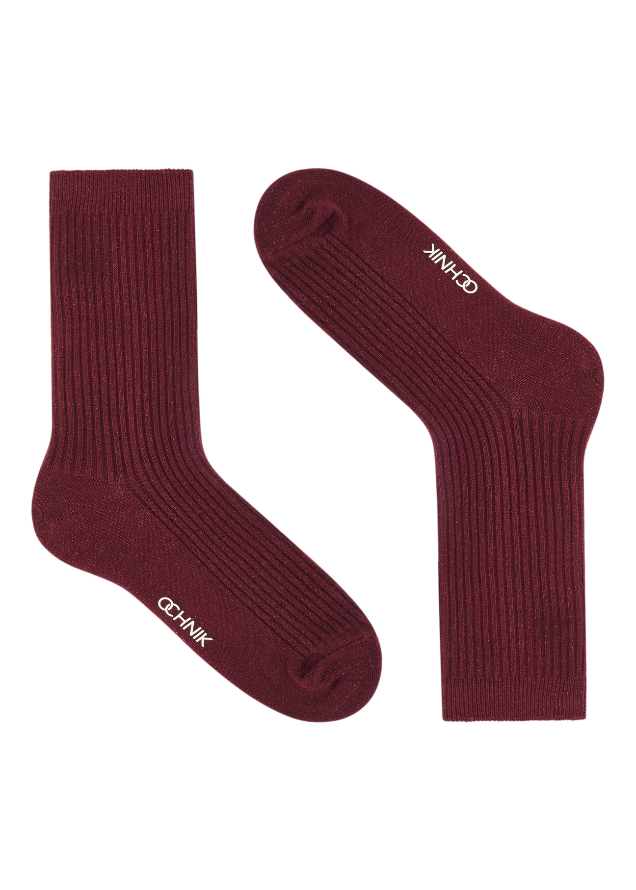 Burgundy shiny women's socks SKADT-0074-49(Z25), product view without packaging on white background.