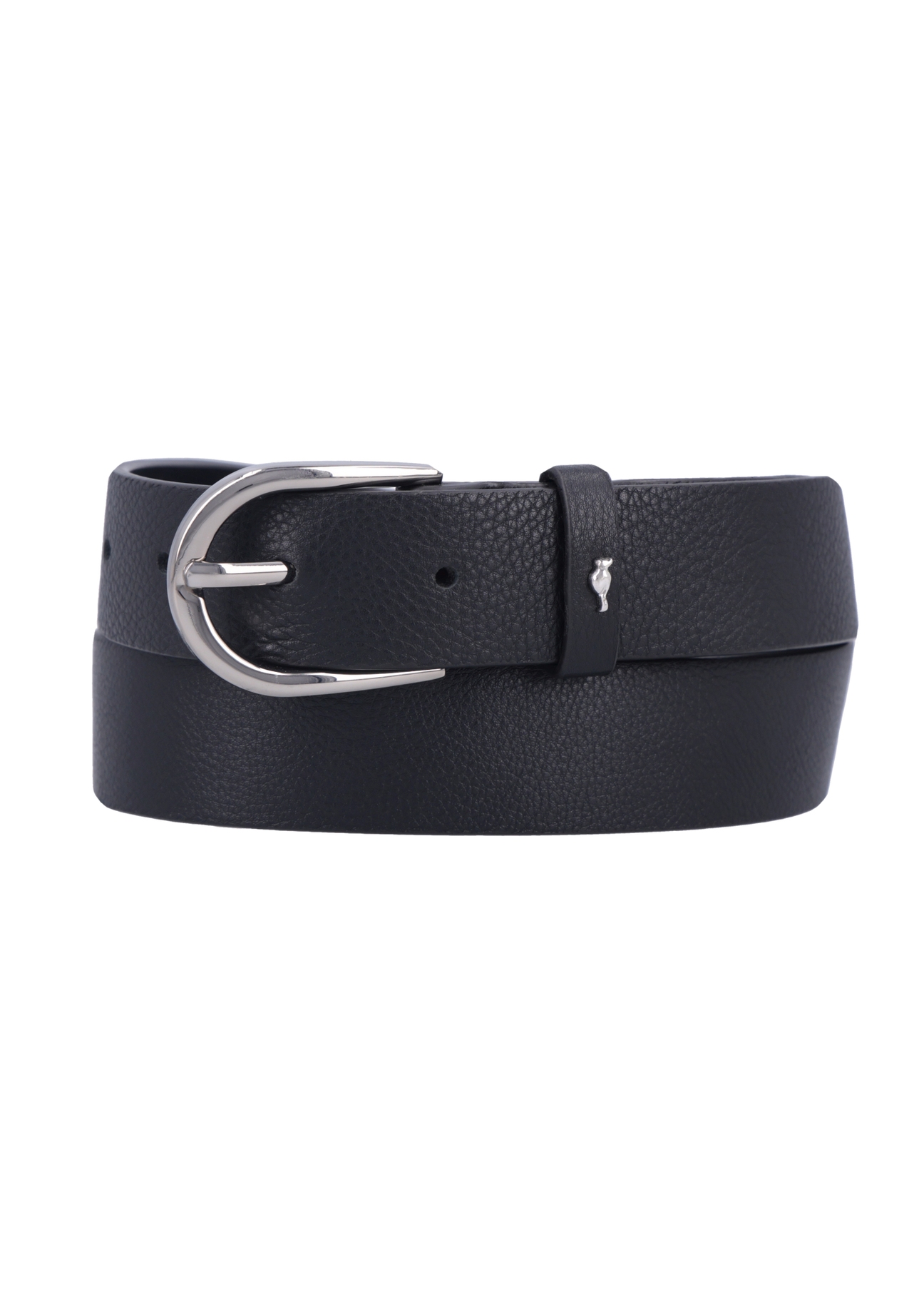 Black leather women's belt PASDS-0345-99(Z26), front product view on white background.