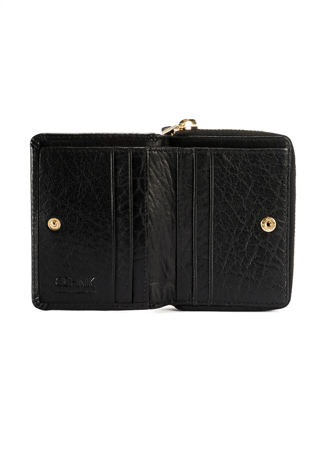 Small women's wallet black leather PORES-0815A-99(Z25), product view from the inside on a white background.
