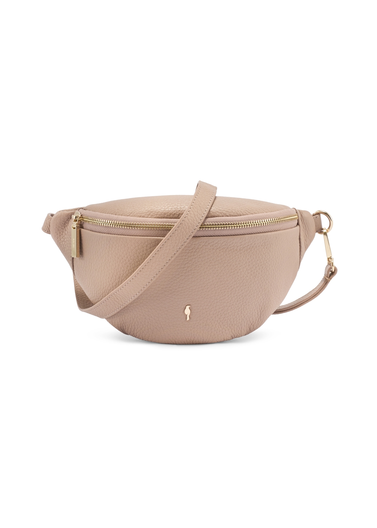 Women's pink leather waist bag TORES-0894E-5D(W26), front product view on white background.