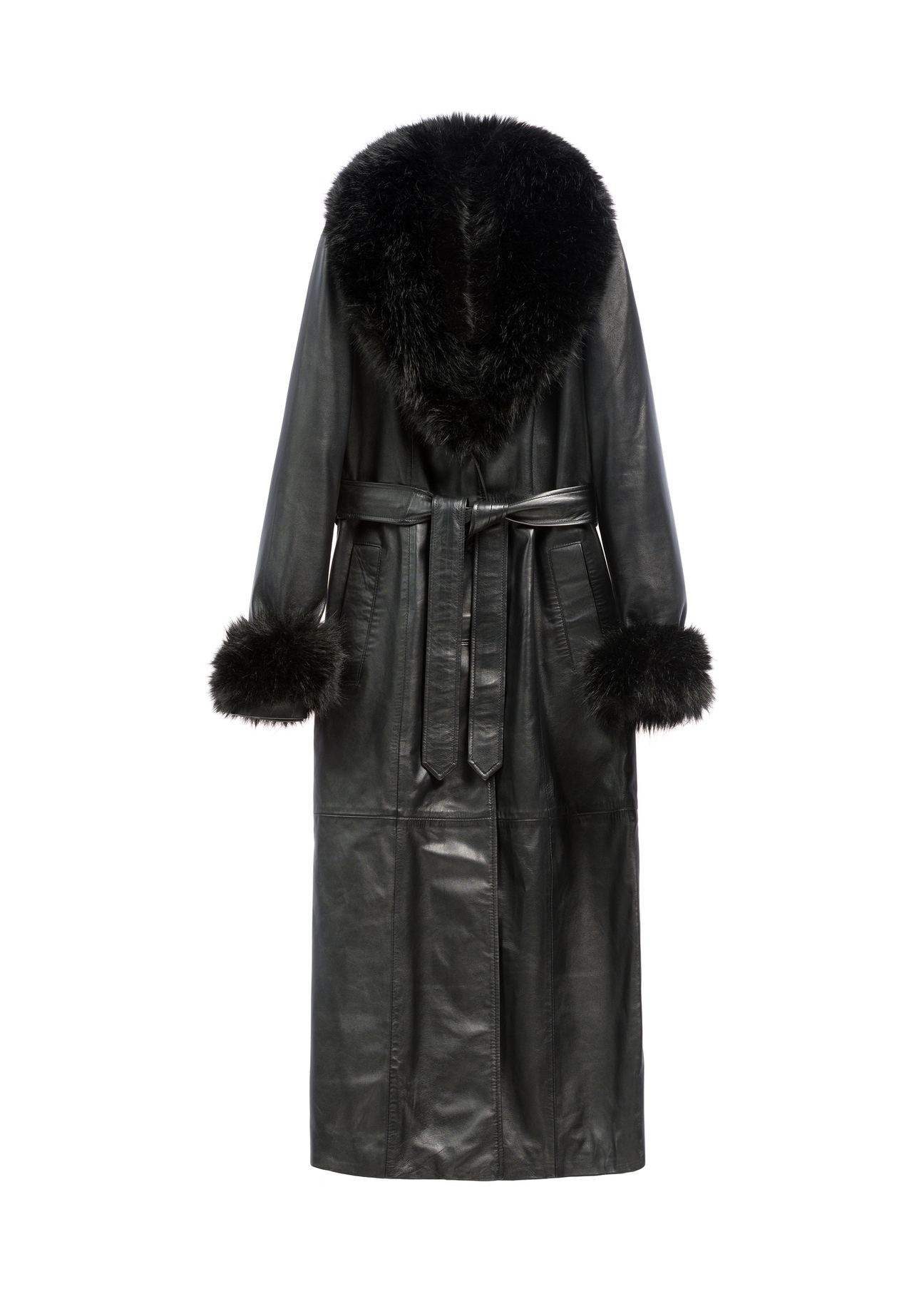 Women's black leather coat KURDS-0617-99(Z26) - front product view, on white background.