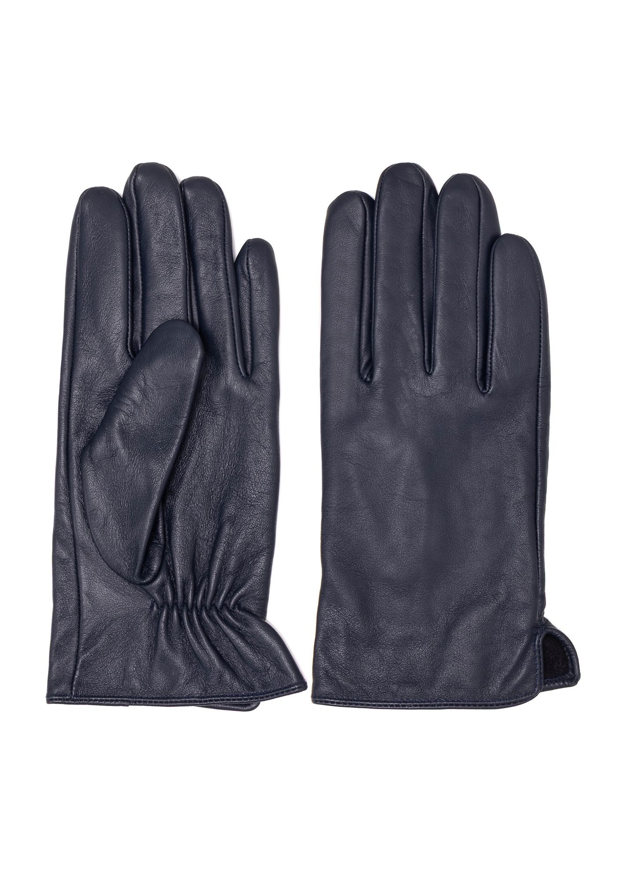 Men's navy blue leather gloves REKMS-0009A-69(Z25), front product view on white background.