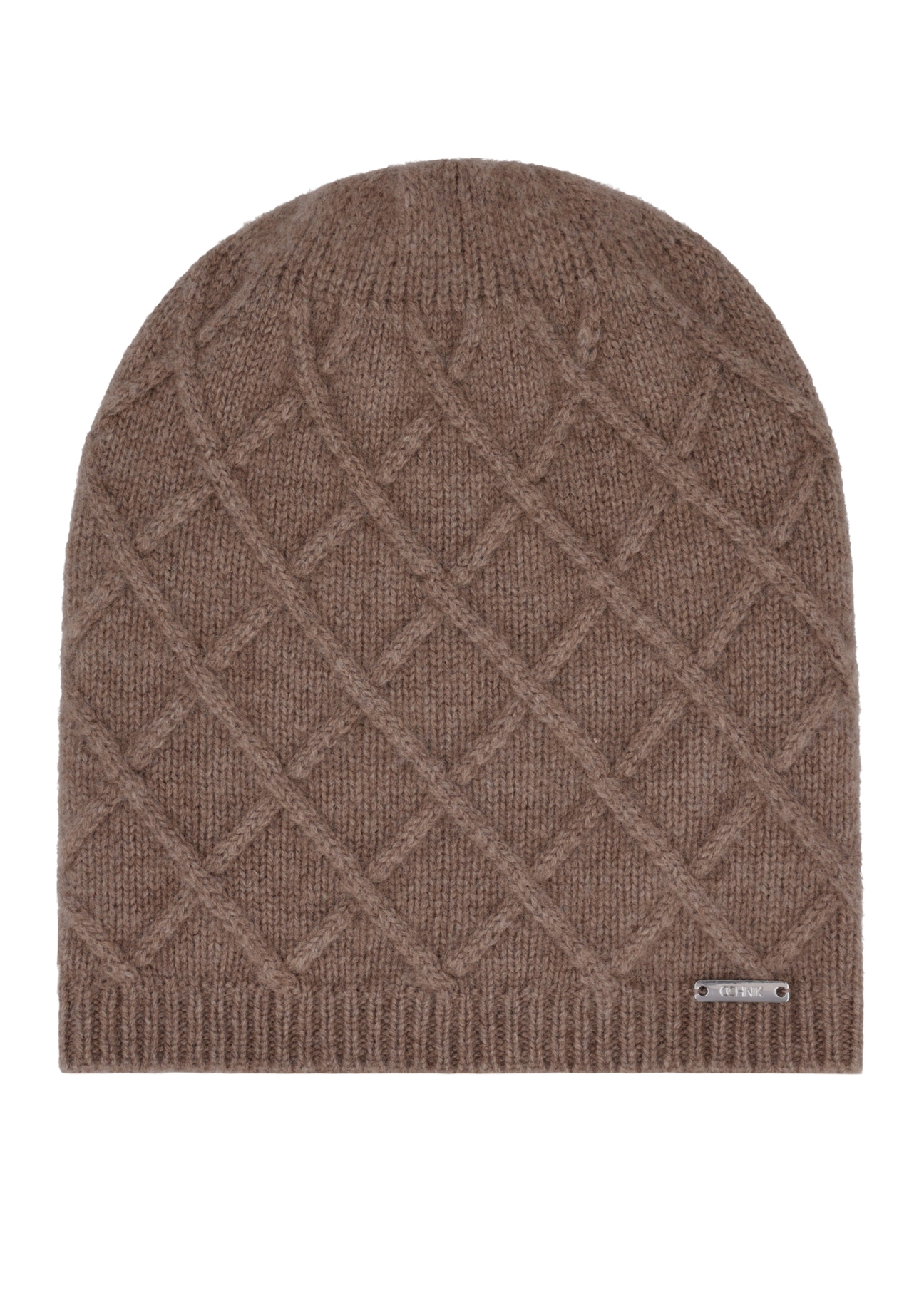 Women's cashmere hat in dark beige CZADT-0231-1K(Z26), front product view on a white background.