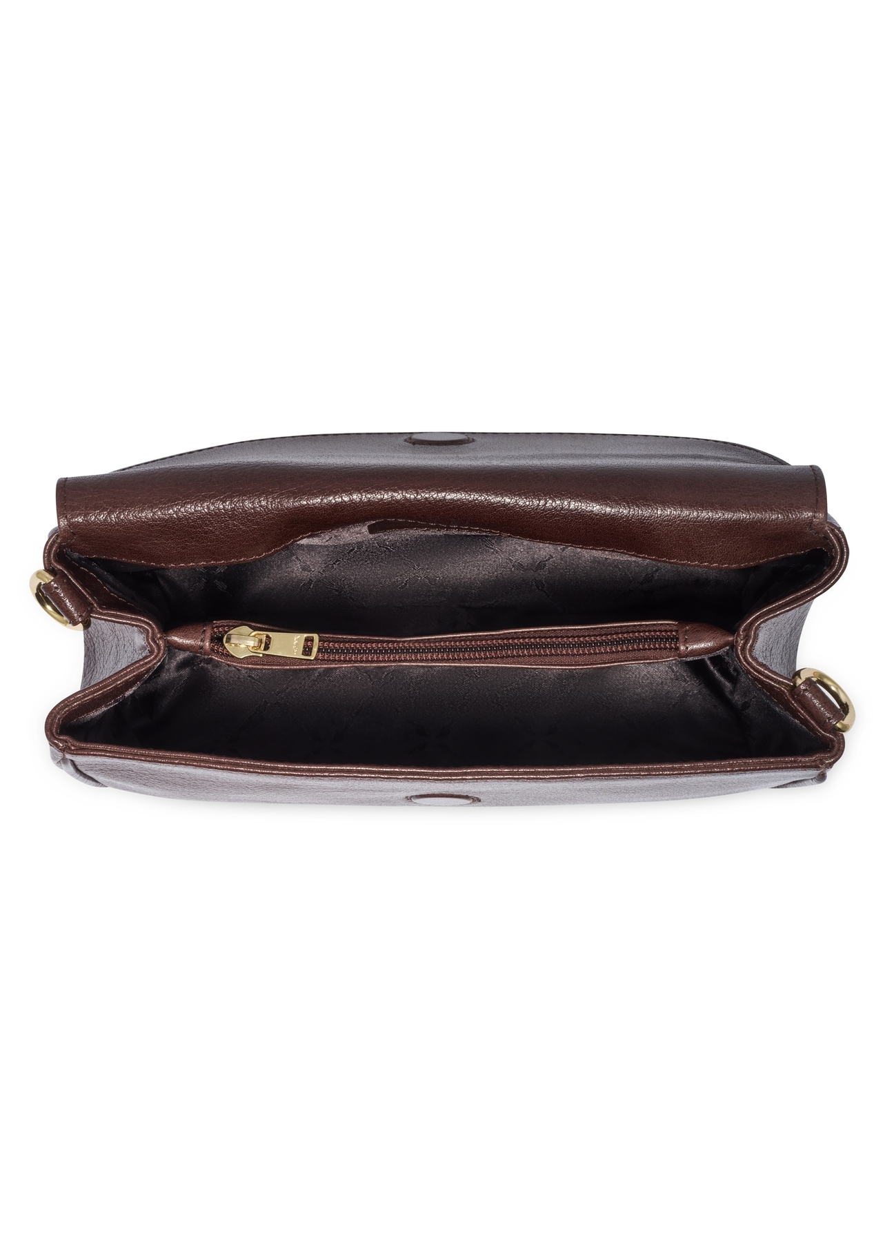 Classic brown leather women's handbag TORES-1371-1H(Z26). Top view on a white background.