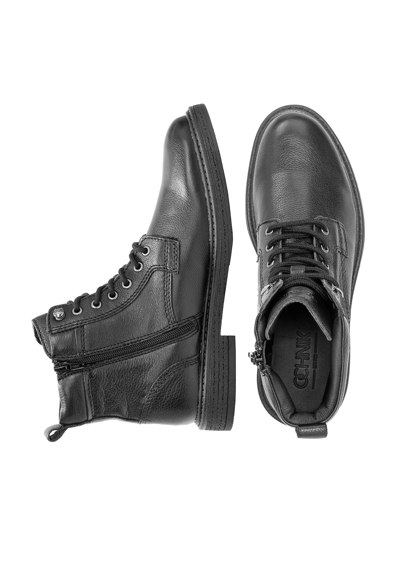 Black men's leather ankle boots BUTYM-0516-99(Z25), top view of the product on a white background.