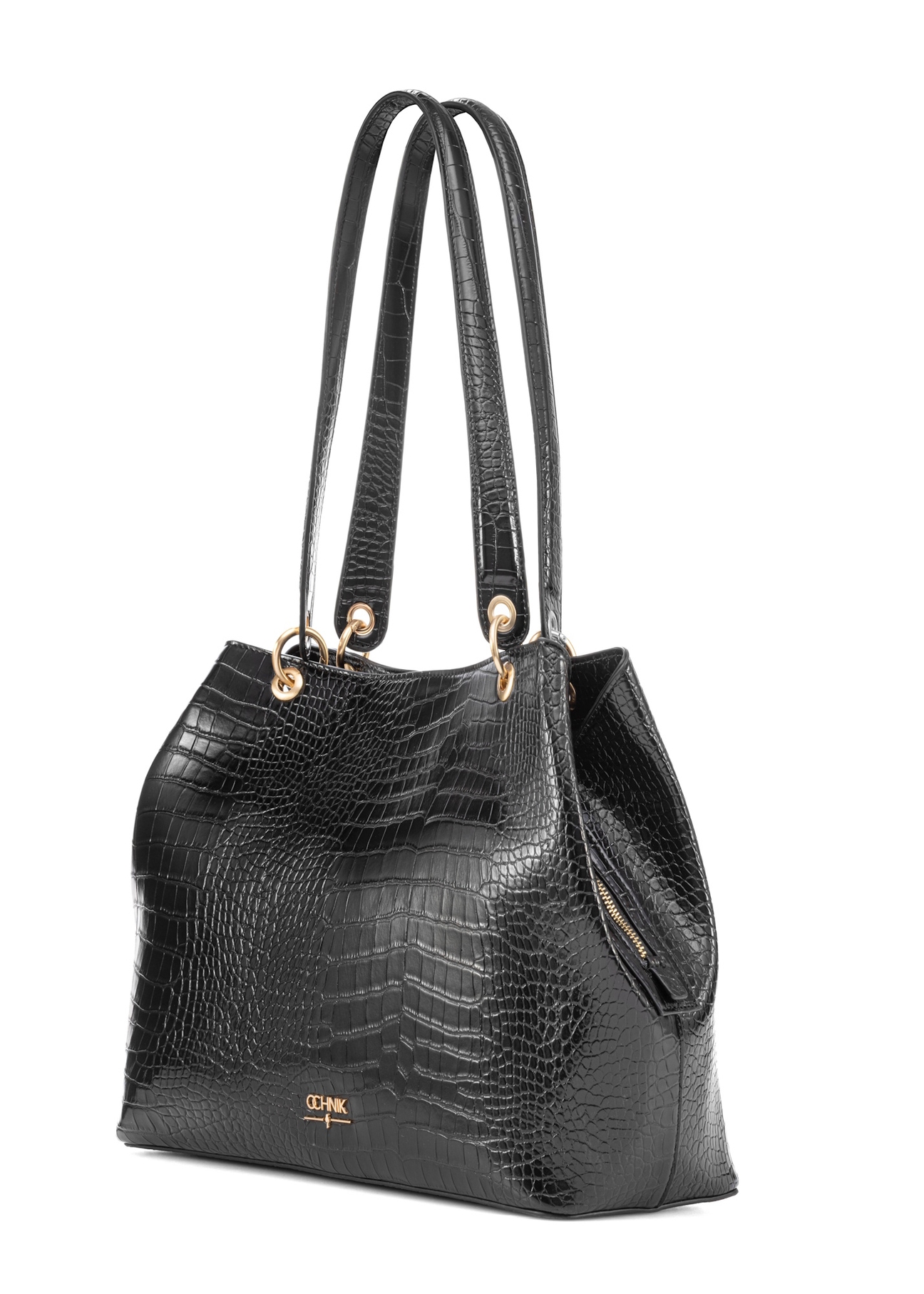 Large black croco women's handbag TOREC-1056-97(Z25), diagonal view of the product on a white background.